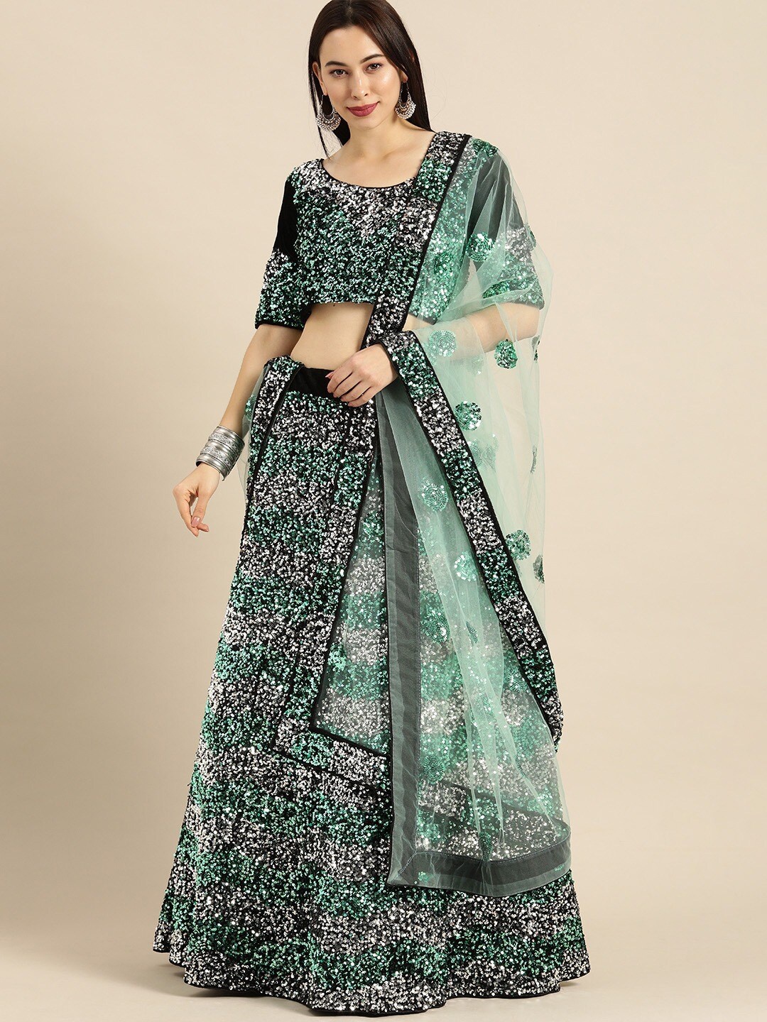 

Shaily Embellished Sequinned Semi-Stitched Lehenga & Blouse With Dupatta, Black