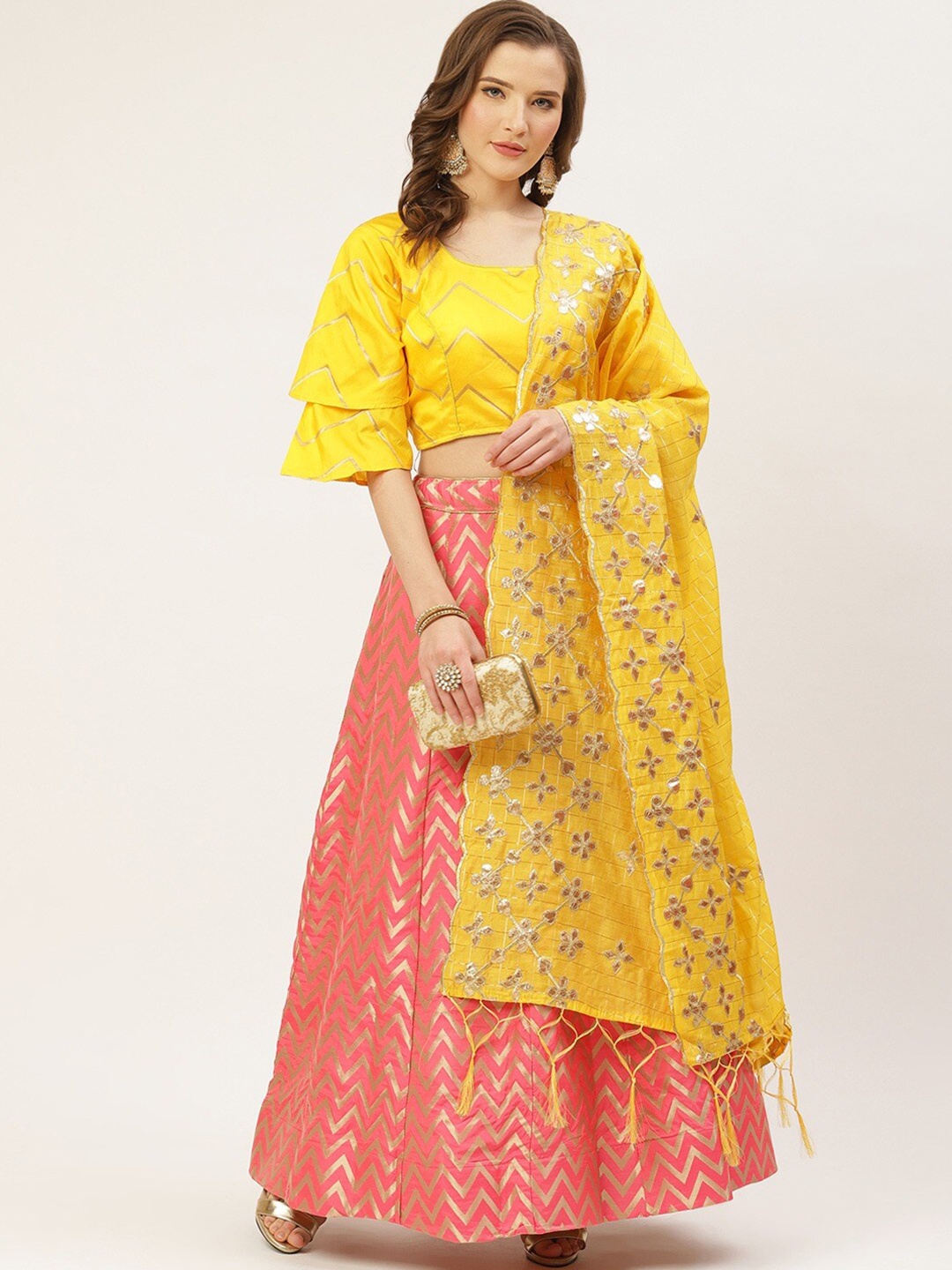 

Shaily Embroidered Thread Work Semi-Stitched Lehenga & Blouse With Dupatta, Pink