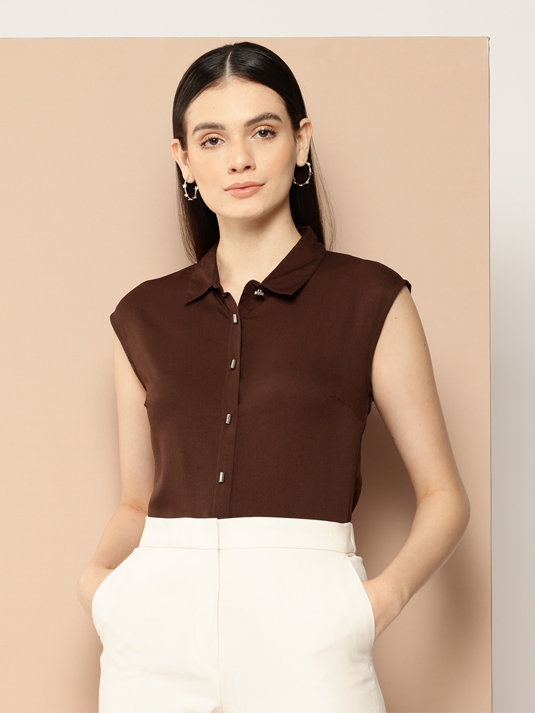 

her by invictus Women Opaque Casual Shirt, Brown