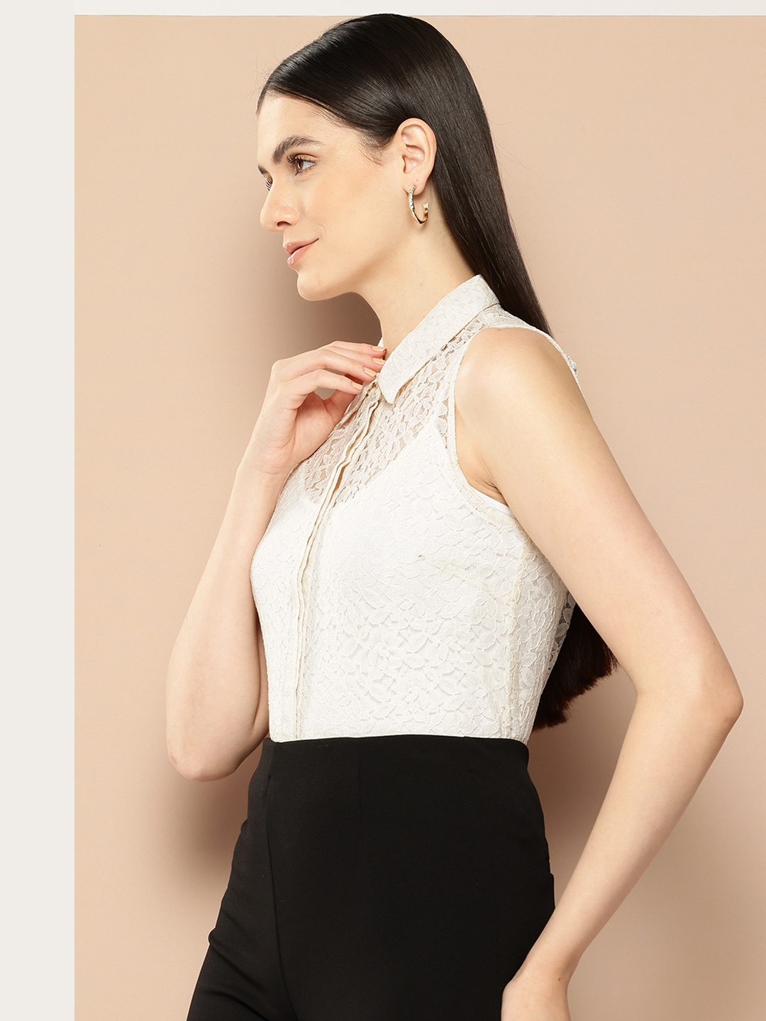 

her by invictus Lace Sheer Casual Shirt, Off white