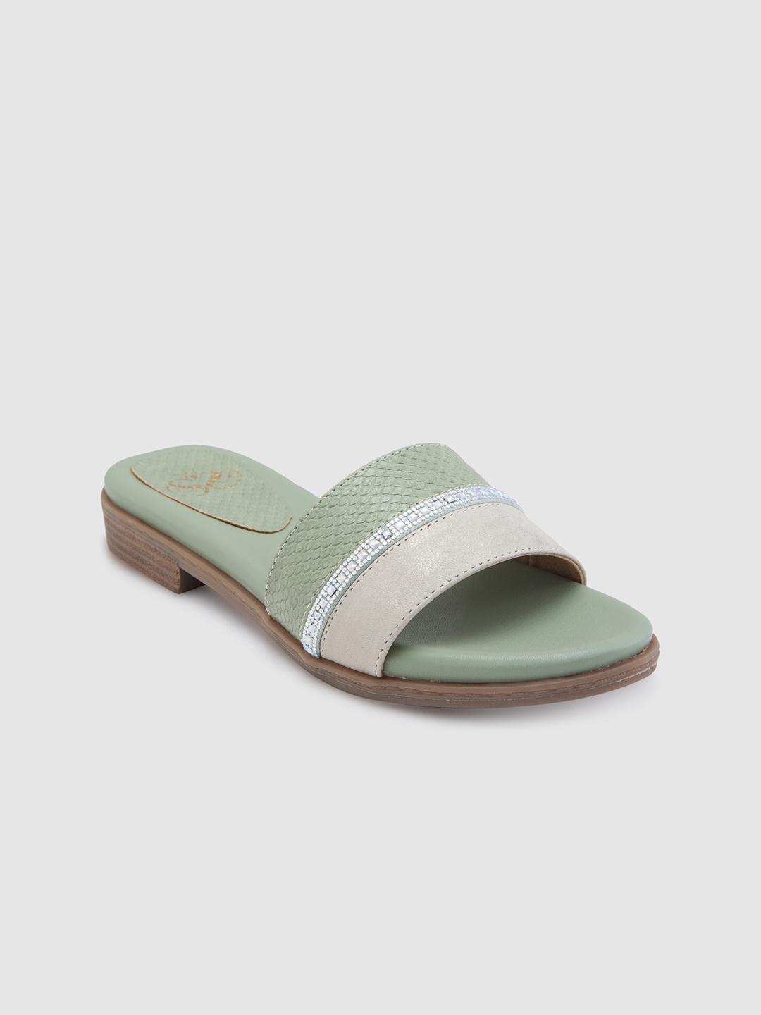 

Sole To Soul Textured Embellished Open Toe Flats, Green