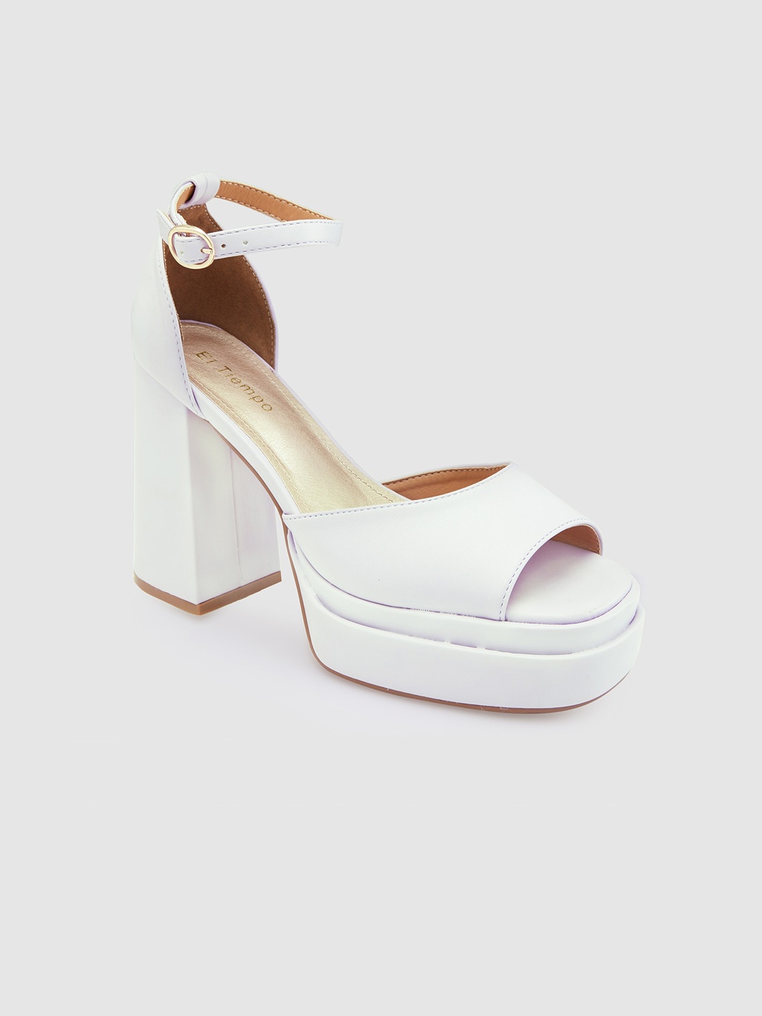 

Sole To Soul Peep Toe Platform Heels with Buckles, White