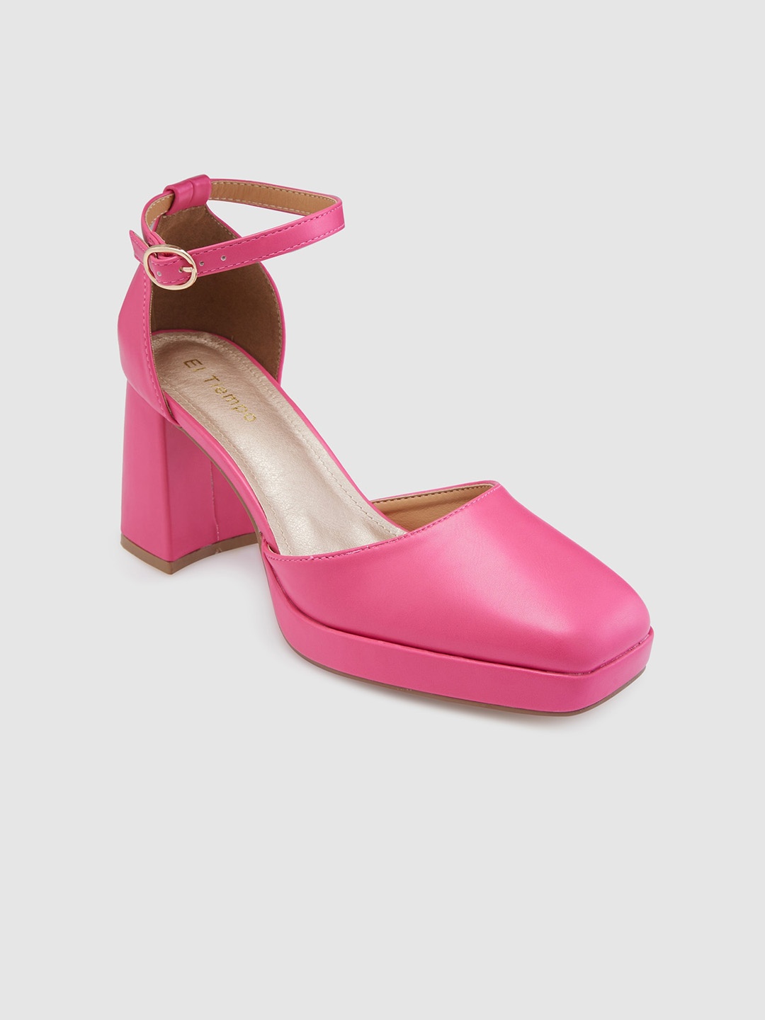 

Sole To Soul Work Block Pumps with Buckles, Fuchsia