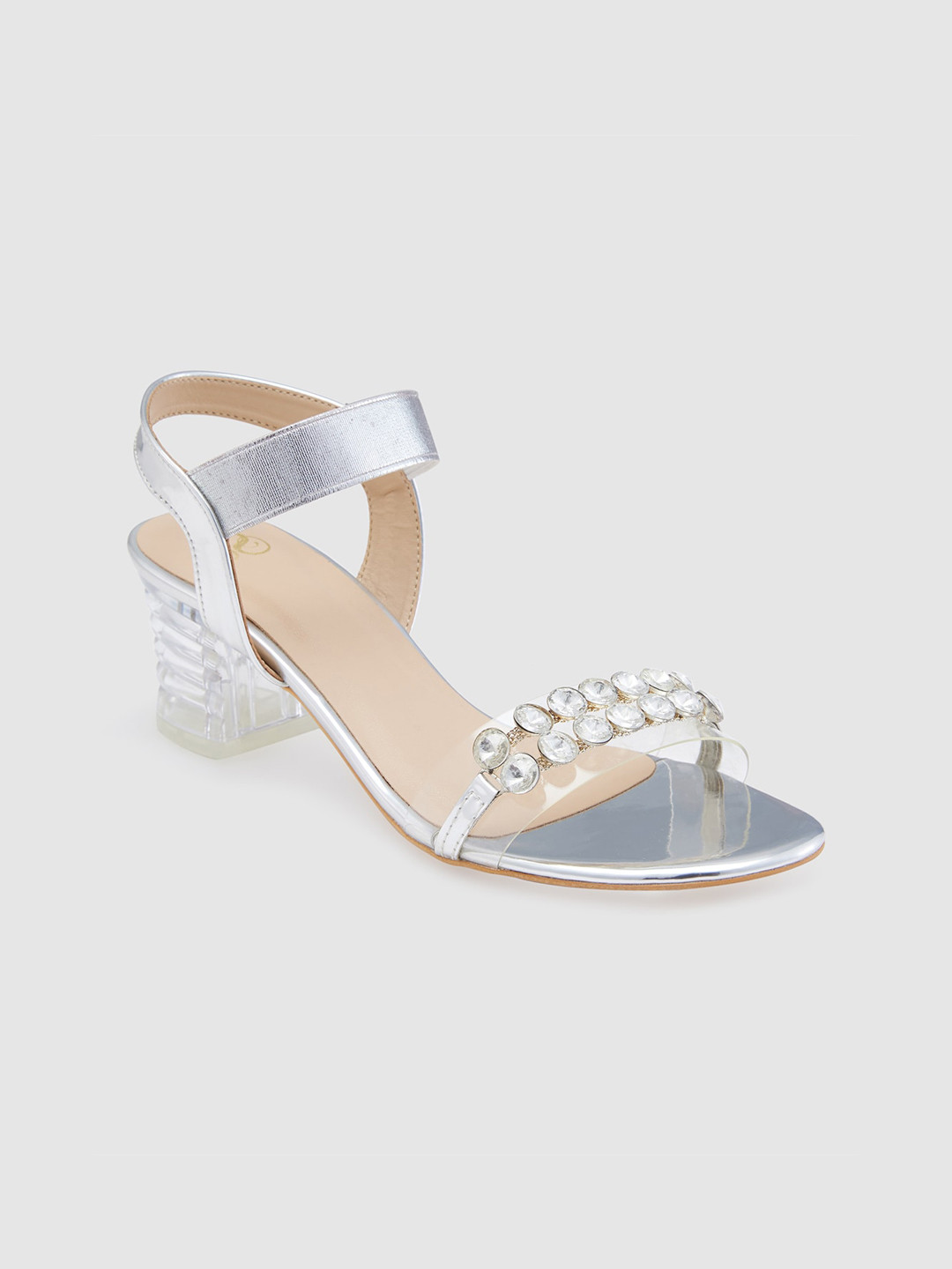 

Sole To Soul Embellished Open Toe Block Heels, Silver