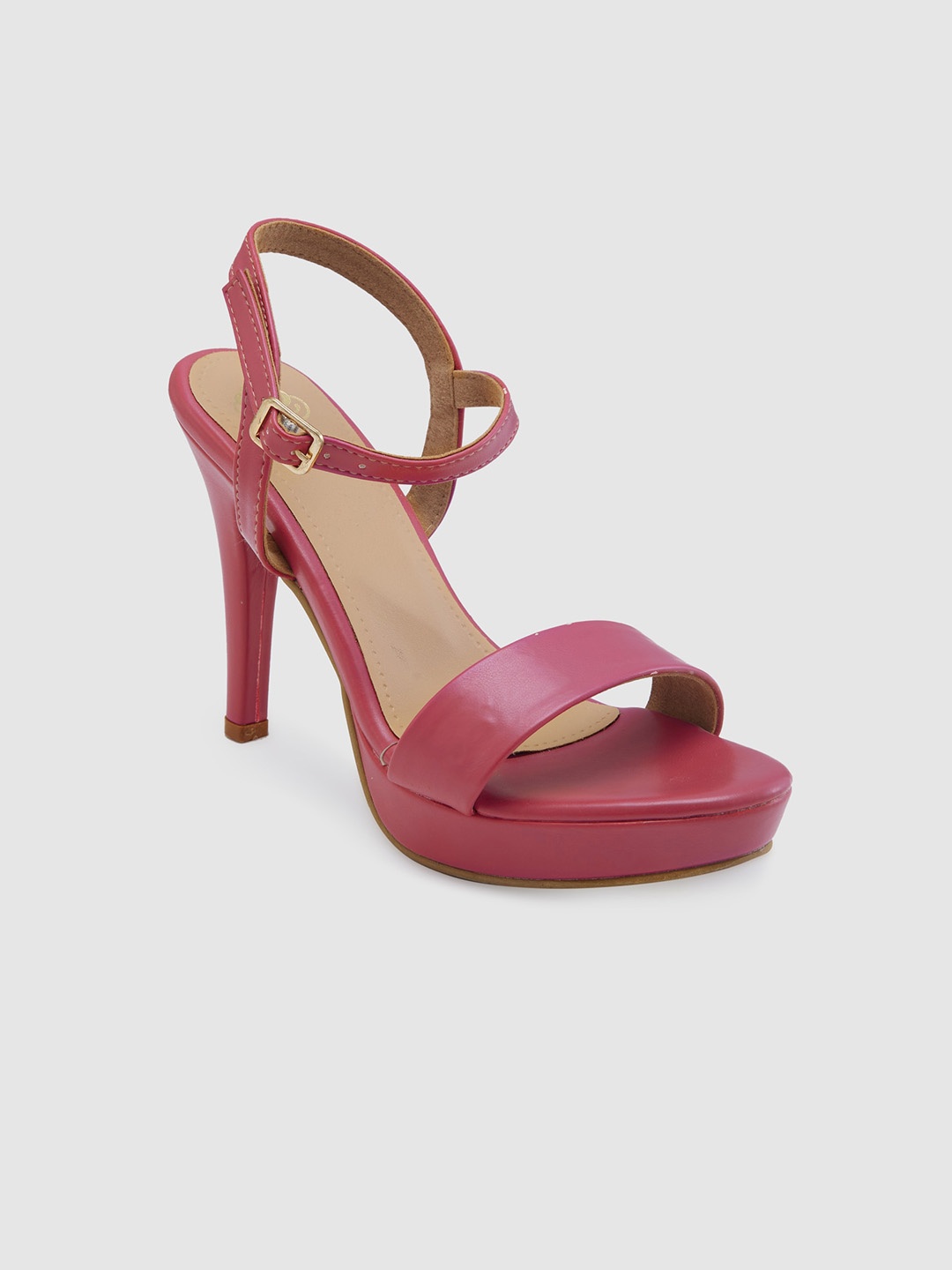 

Sole To Soul Open Toe Stiletto Heels with Buckles, Maroon