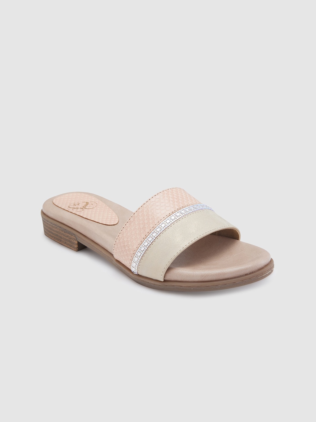 

Sole To Soul Textured Embellished Open Toe Flats, Peach