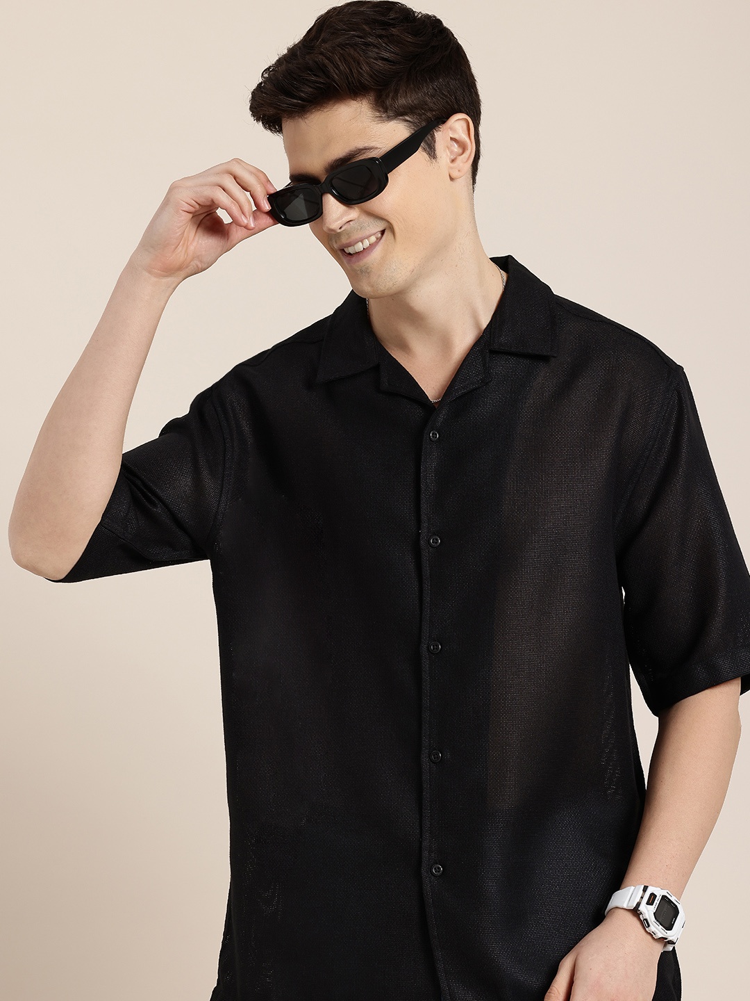 

HERE&NOW Semi Sheer Casual Shirt, Black