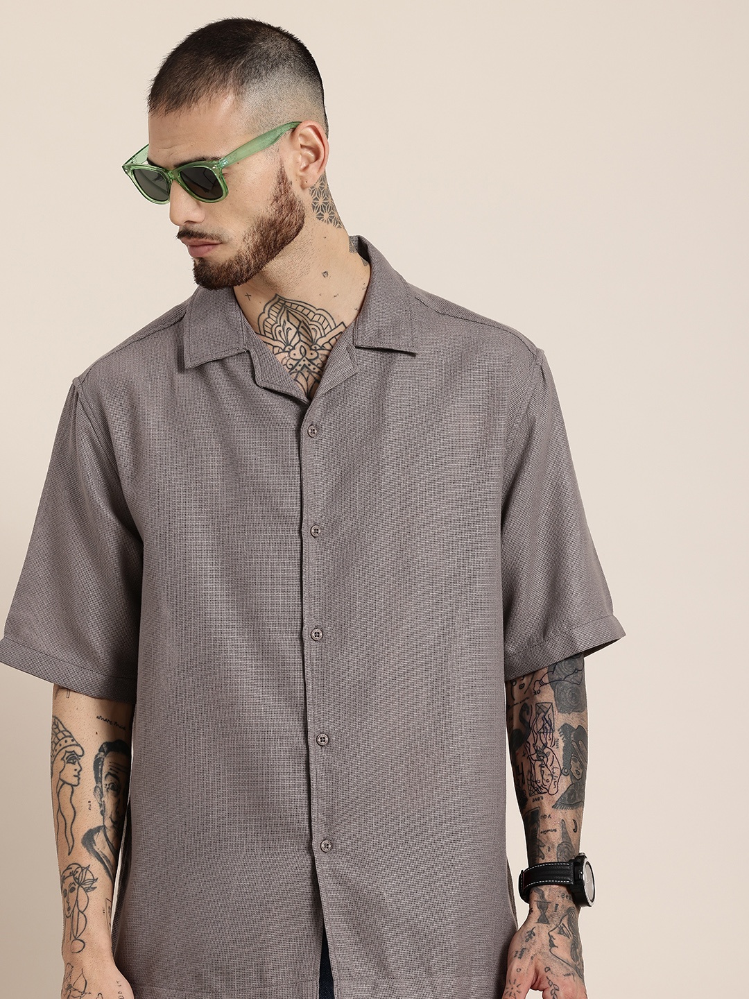 

HERE&NOW Semi Sheer Casual Shirt, Grey