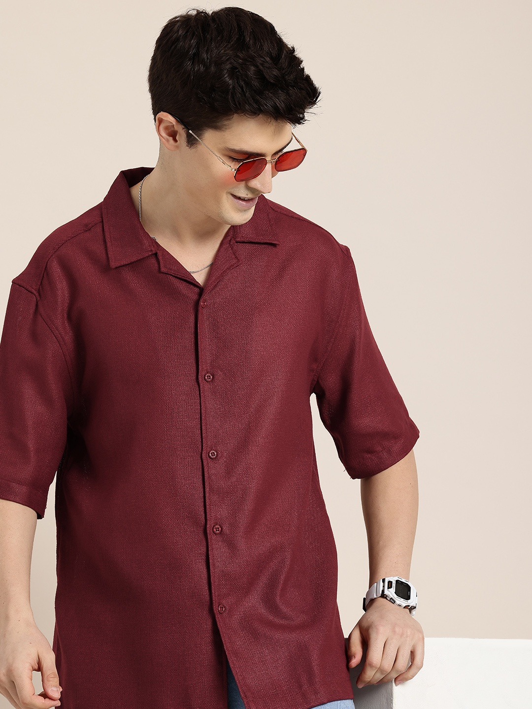 

HERE&NOW Semi Sheer Casual Shirt, Maroon