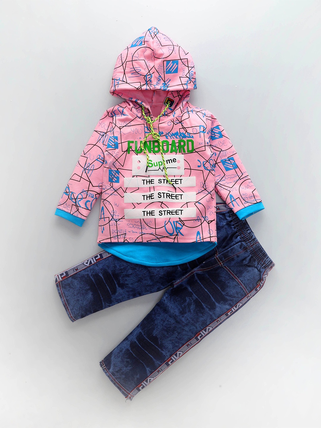 

BAESD Boys Printed Hooded T-shirt With Pyjamas, Pink