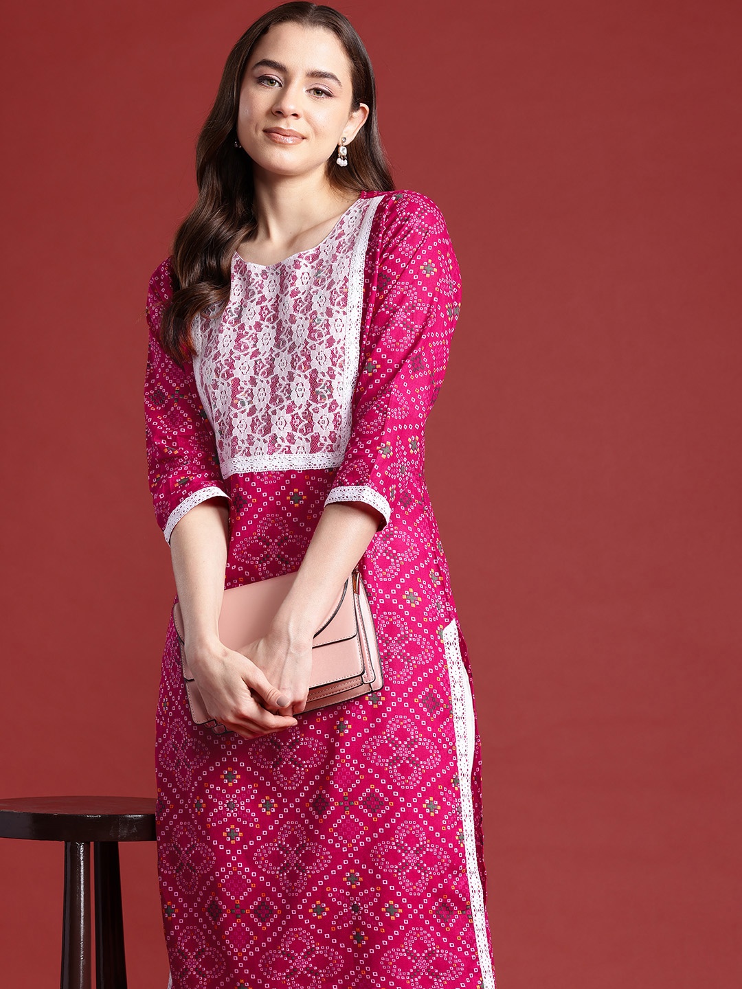 

Anouk Bandhani Printed Pure Cotton Kurta with Trousers, Pink