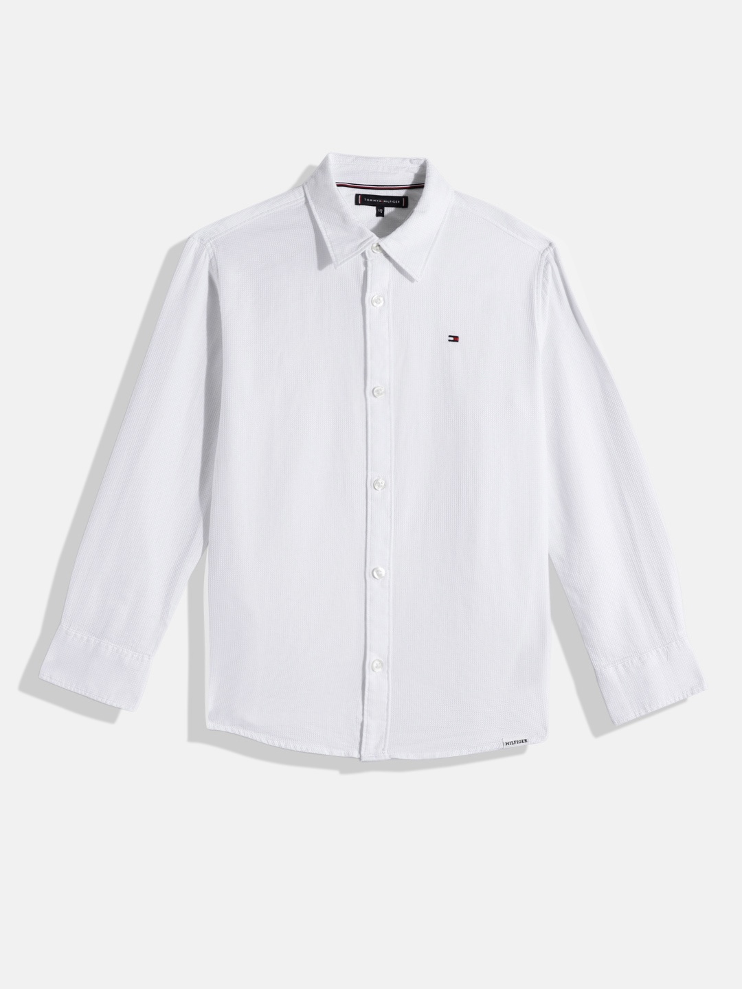 

Tommy Hilfiger Boys Waffle Micro Checks Opaque Self Design Pure Cotton Casual Shirt, White