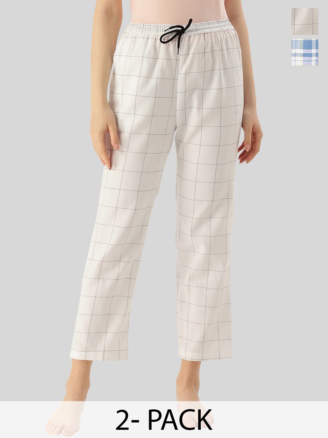 

Kryptic Women Set Of 2 Checked Cotton Lounge Pants, Blue