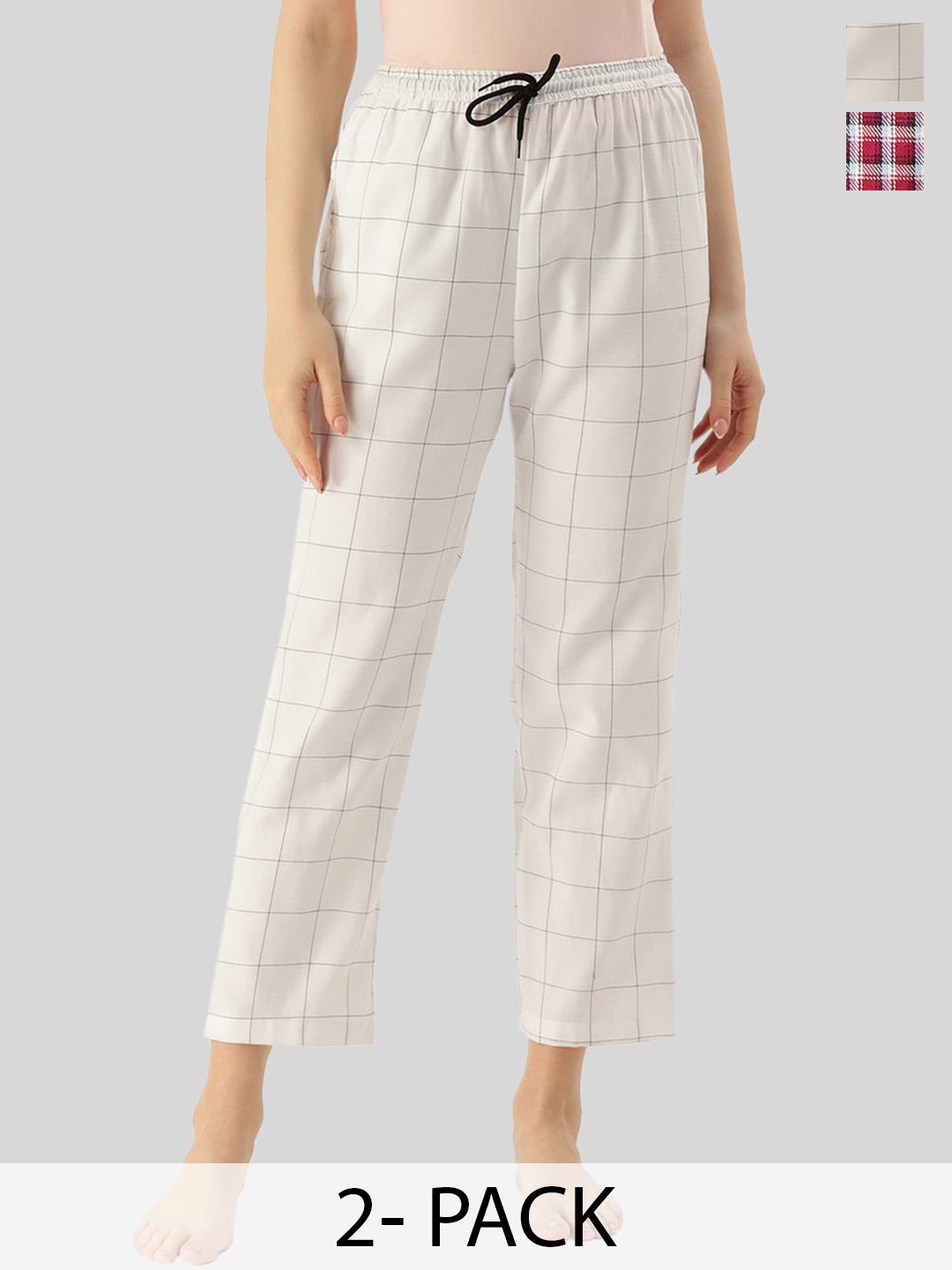 

Kryptic Women Set Of 2 Checked Cotton Lounge Pants, Maroon