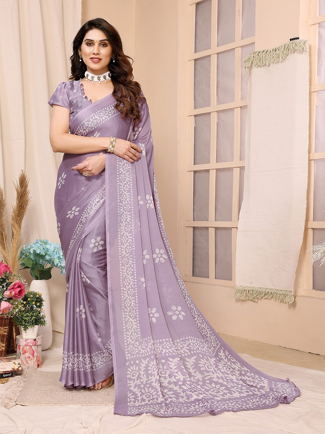 

ANAND SAREES Floral Printed Saree, Purple