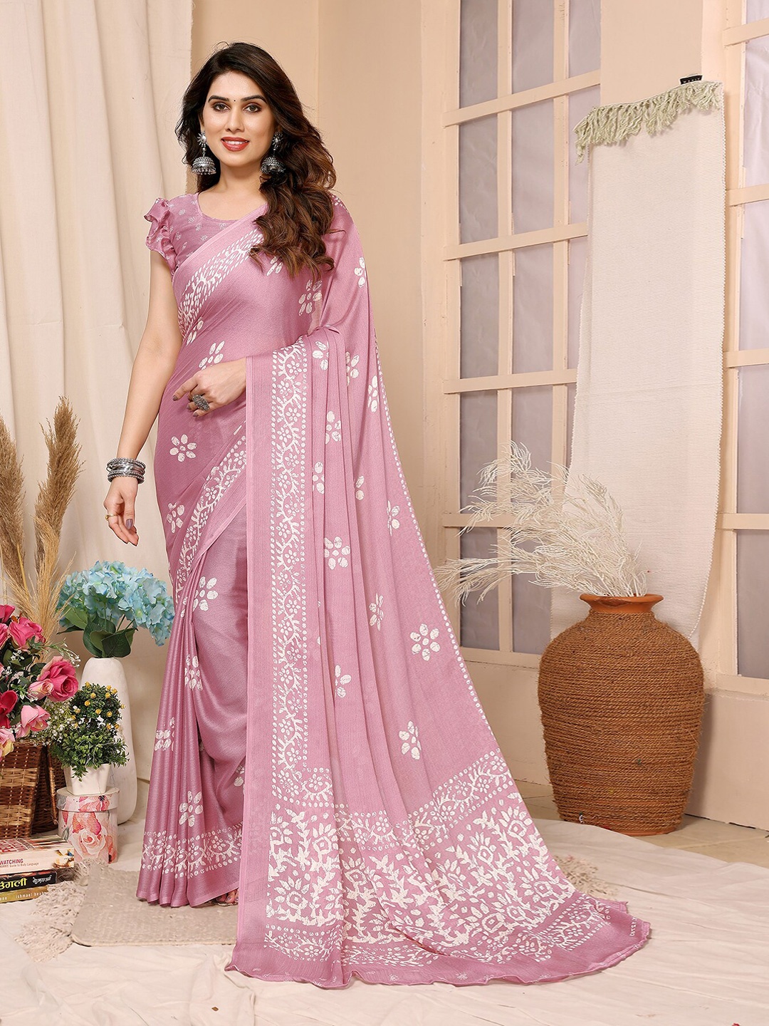 

ANAND SAREES Floral Printed Saree, Pink