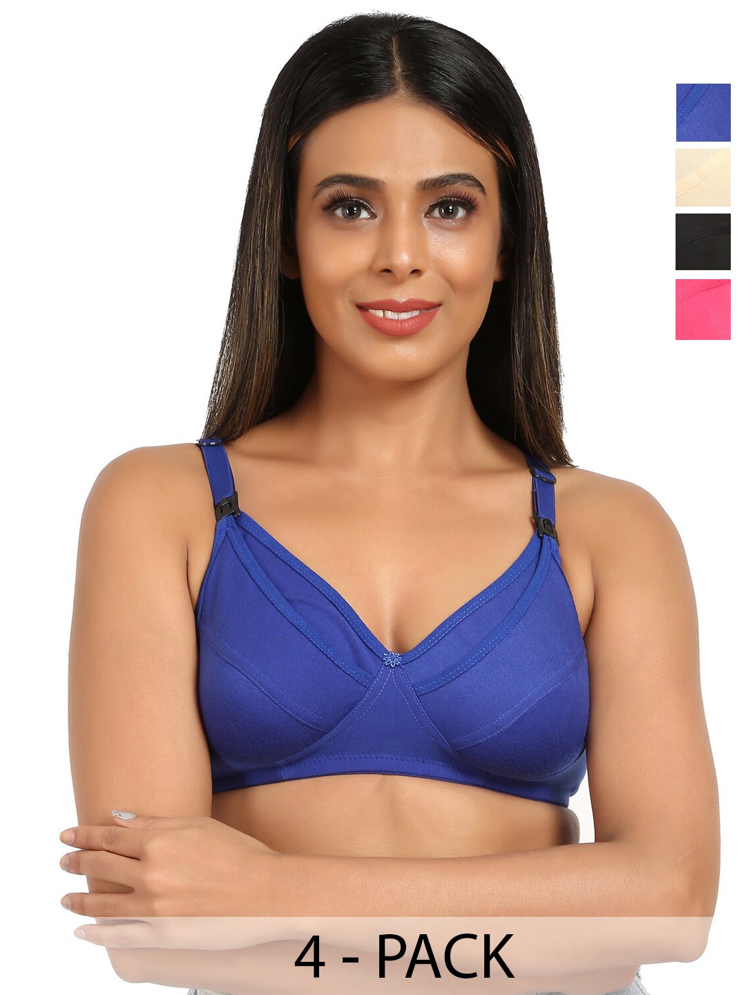 

Mine4Nine Pack Of 4 Full Coverage Non Padded Maternity Bra- All Day Comfort, Blue