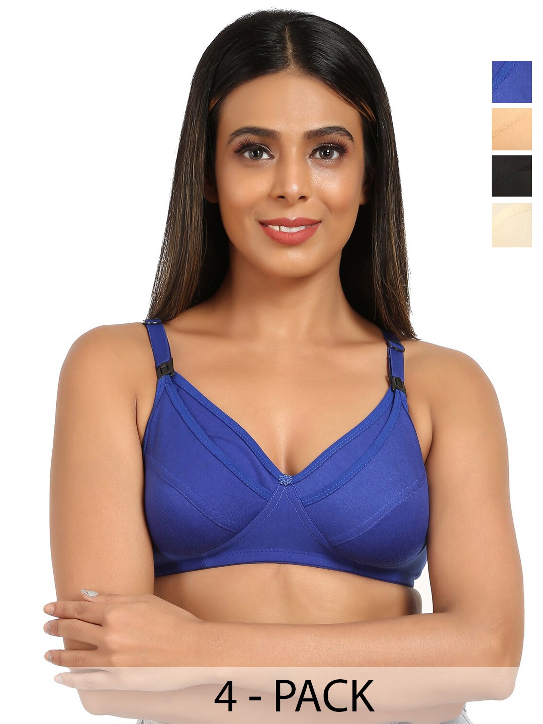 

Mine4Nine Pack Of 4 Full Coverage Super Support All Day Comfort Maternity Bras, Blue