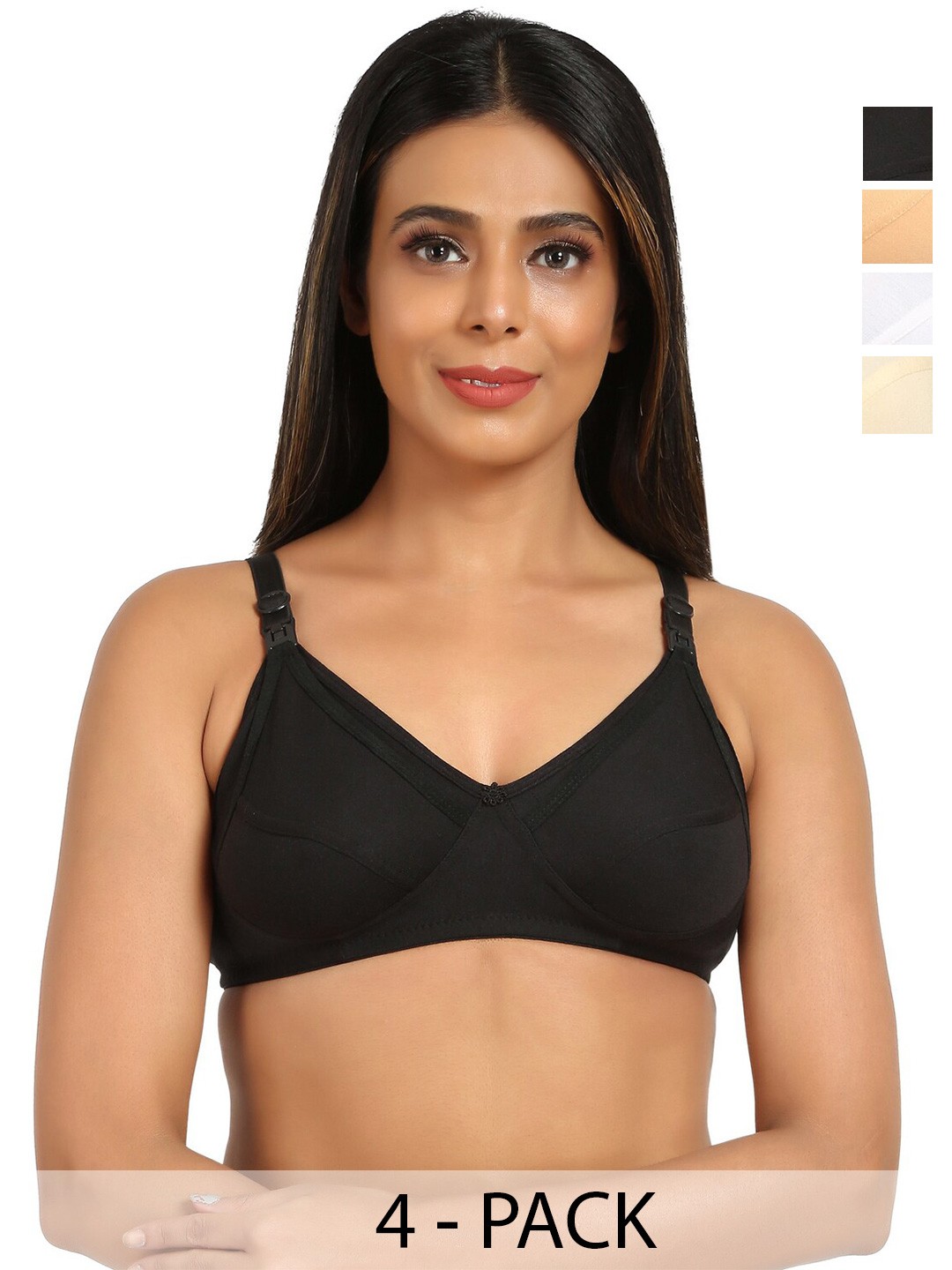 

Mine4Nine Pack Of 4 Full Coverage Super Support All Day Comfort Maternity Bras, Black
