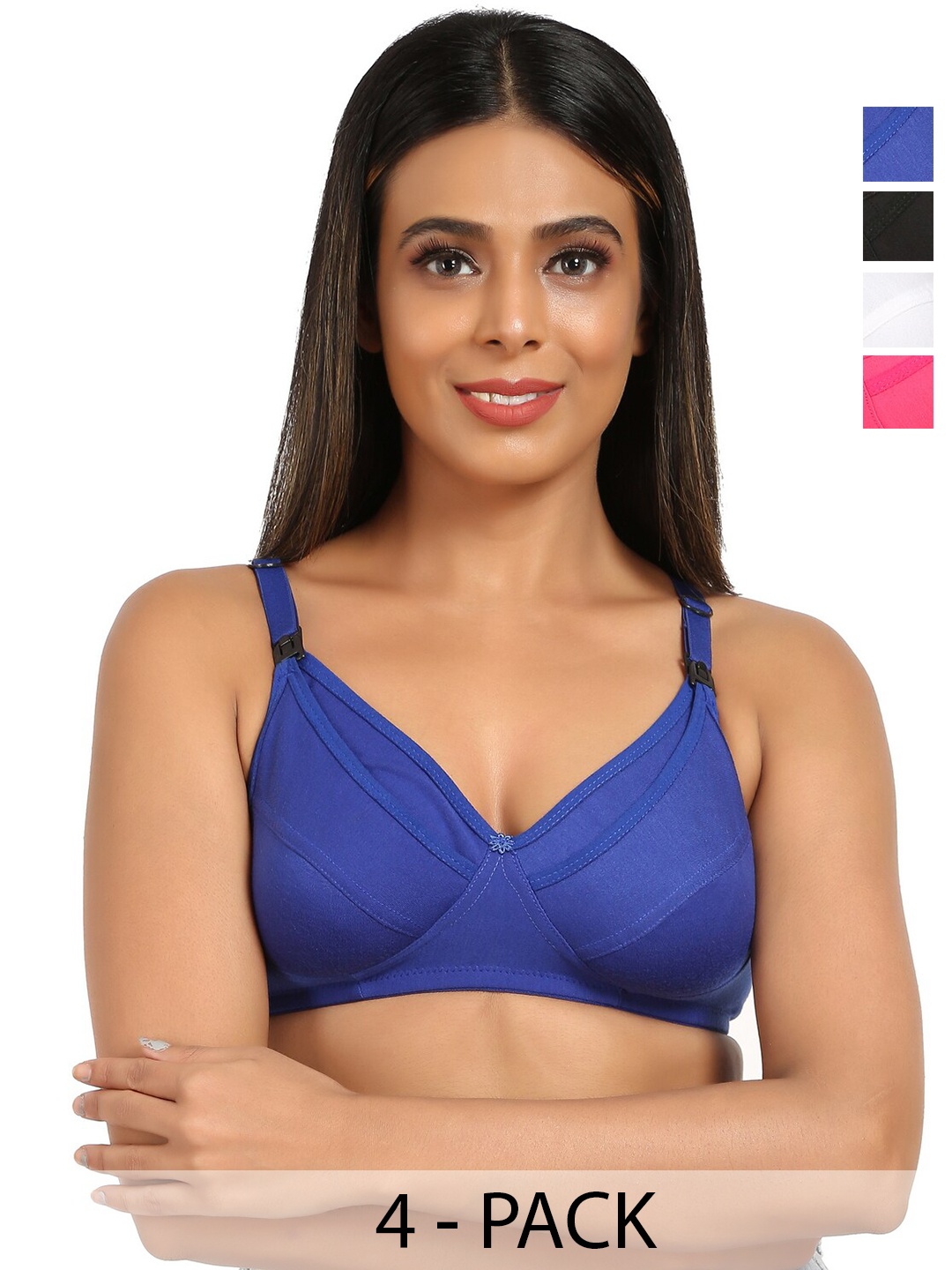 

Mine4Nine Pack Of 4 Full Coverage Non Padded Seamless Maternity Bra -All Day Comfort, Blue