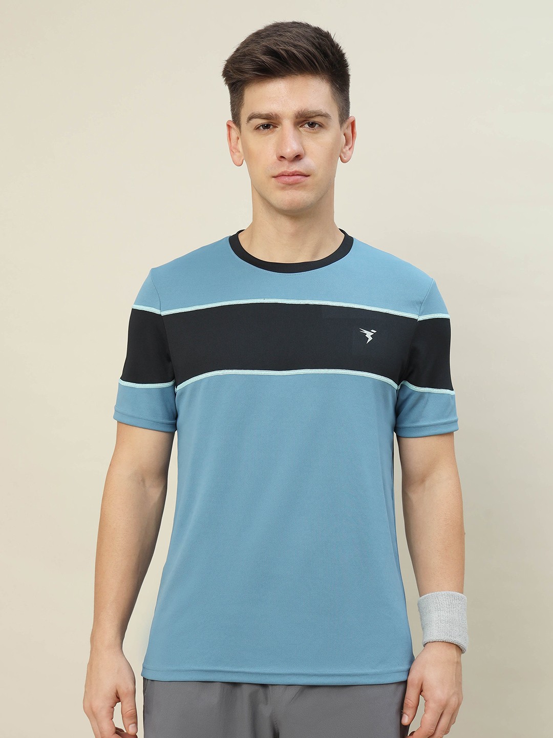 

Technosport SS'24 Colourblocked Round Neck Rapid-Dry Slim Fit T-shirt, Blue