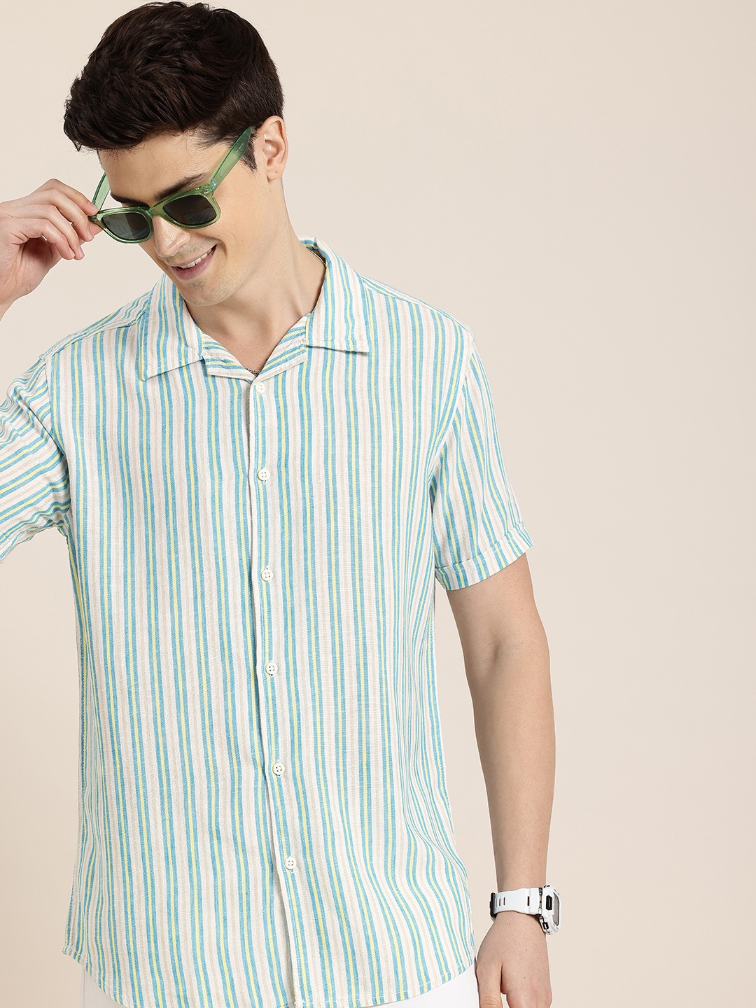 

HERE&NOW Pure Cotton Slim Fit Striped Casual Shirt, Multi
