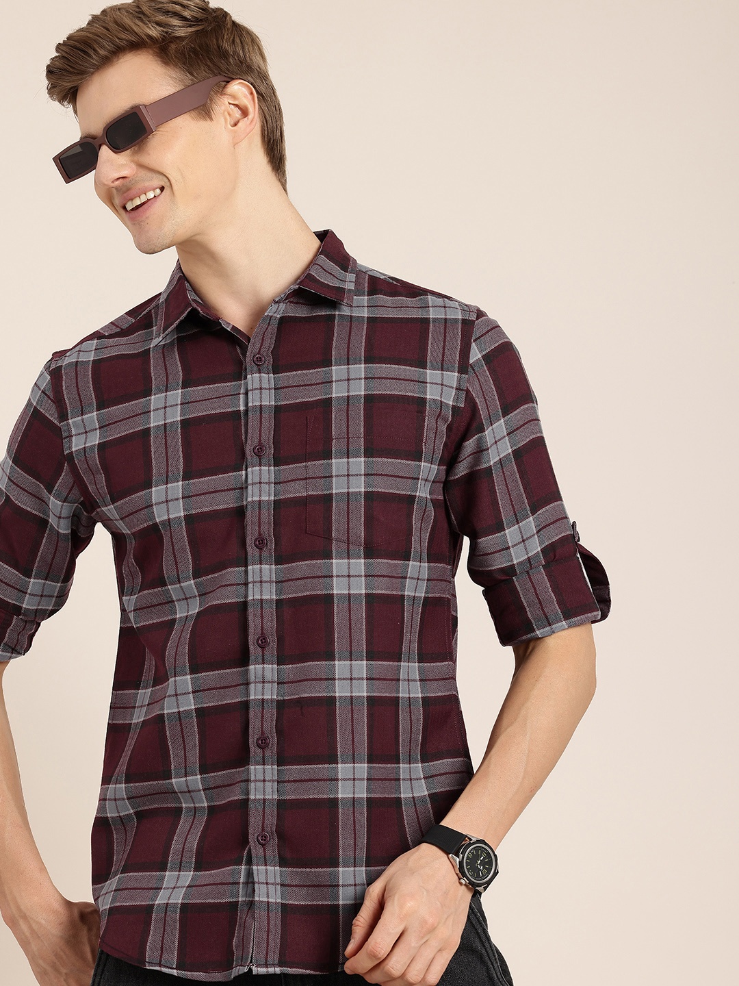 

HERE&NOW Slim Fit Checked Casual Shirt, Maroon