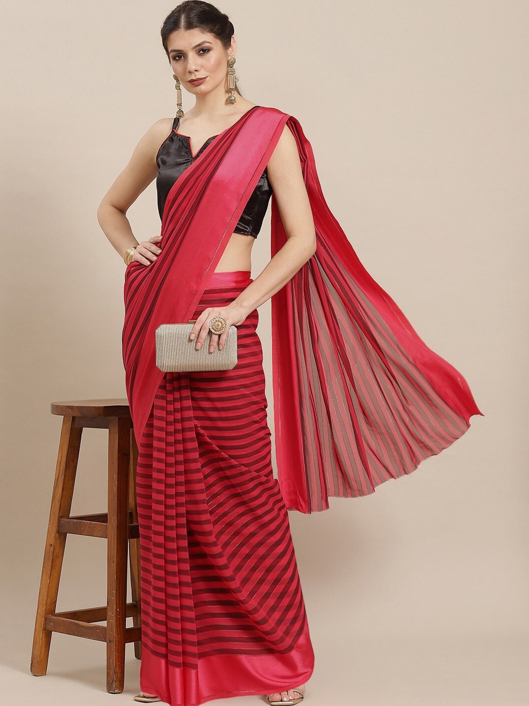 

Mitera Horizontal Striped Saree, Pink