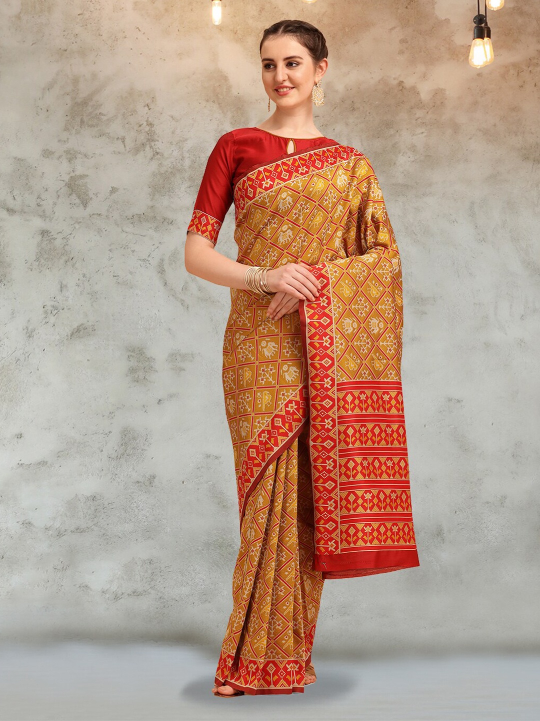 

Mitera Ethnic Motifs Woven Designed Zari Silk Cotton Patola Saree, Yellow