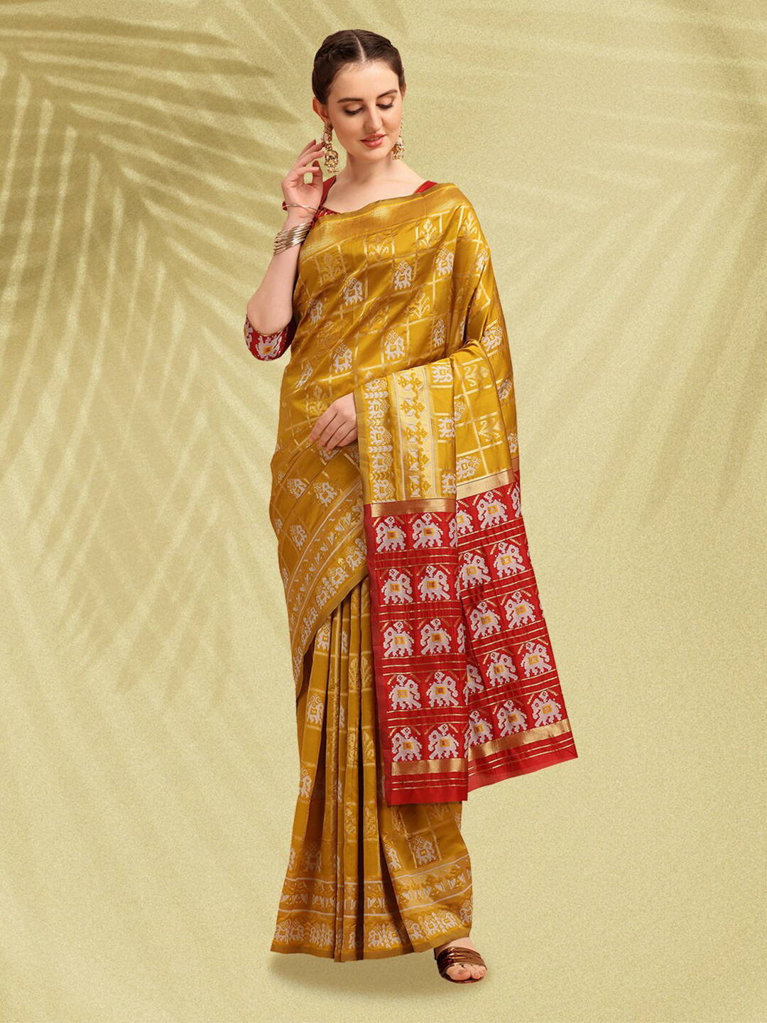 

Mitera Ethnic Motifs Woven Designed Zari Silk Cotton Banarasi Saree, Yellow
