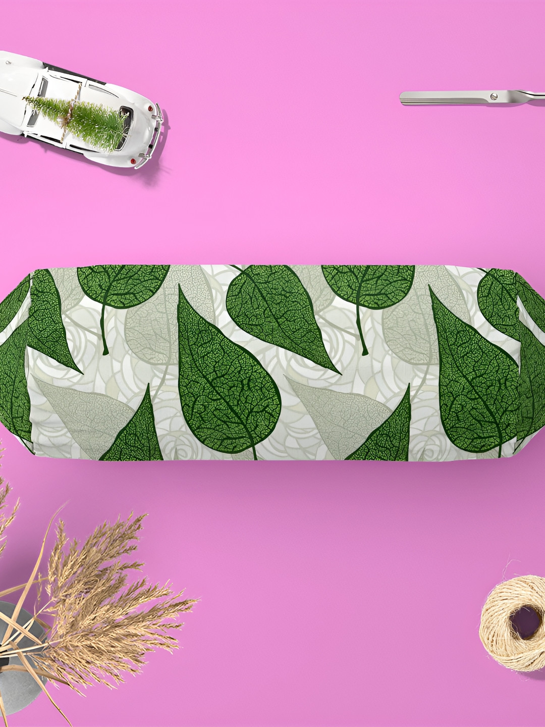 

ArtzFolio Green & Off White 2 Pieces Floral Printed Bolster Covers