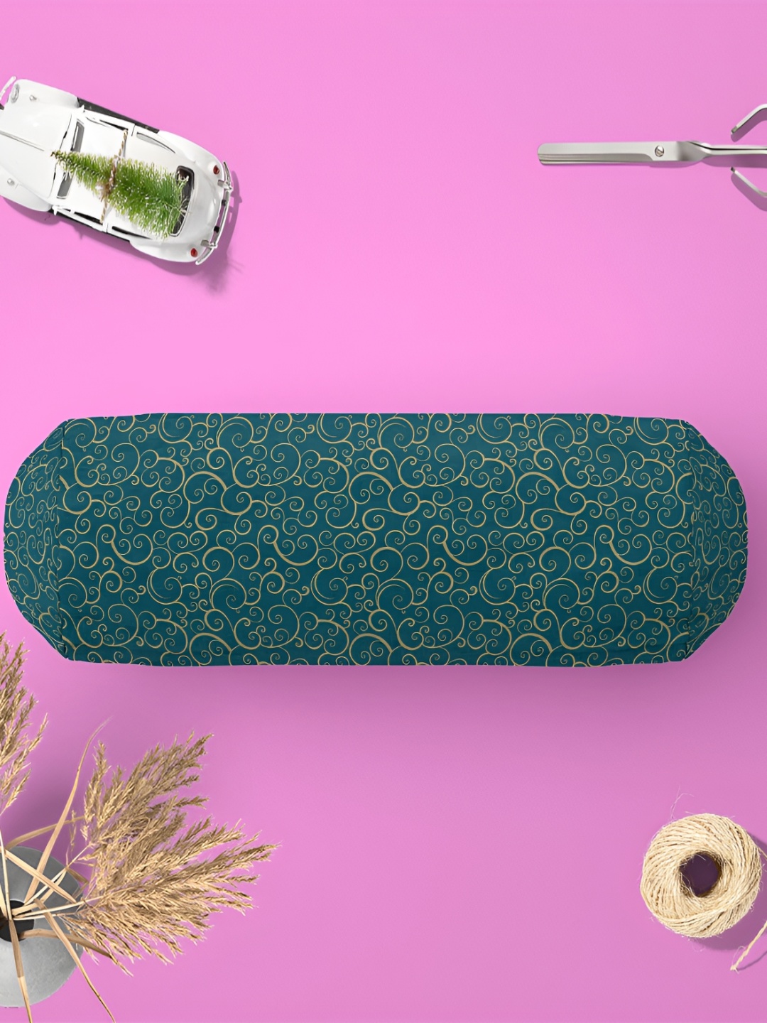 

ArtzFolio 2 Pieces Teal & Yellow Self Design Printed Bolster Covers
