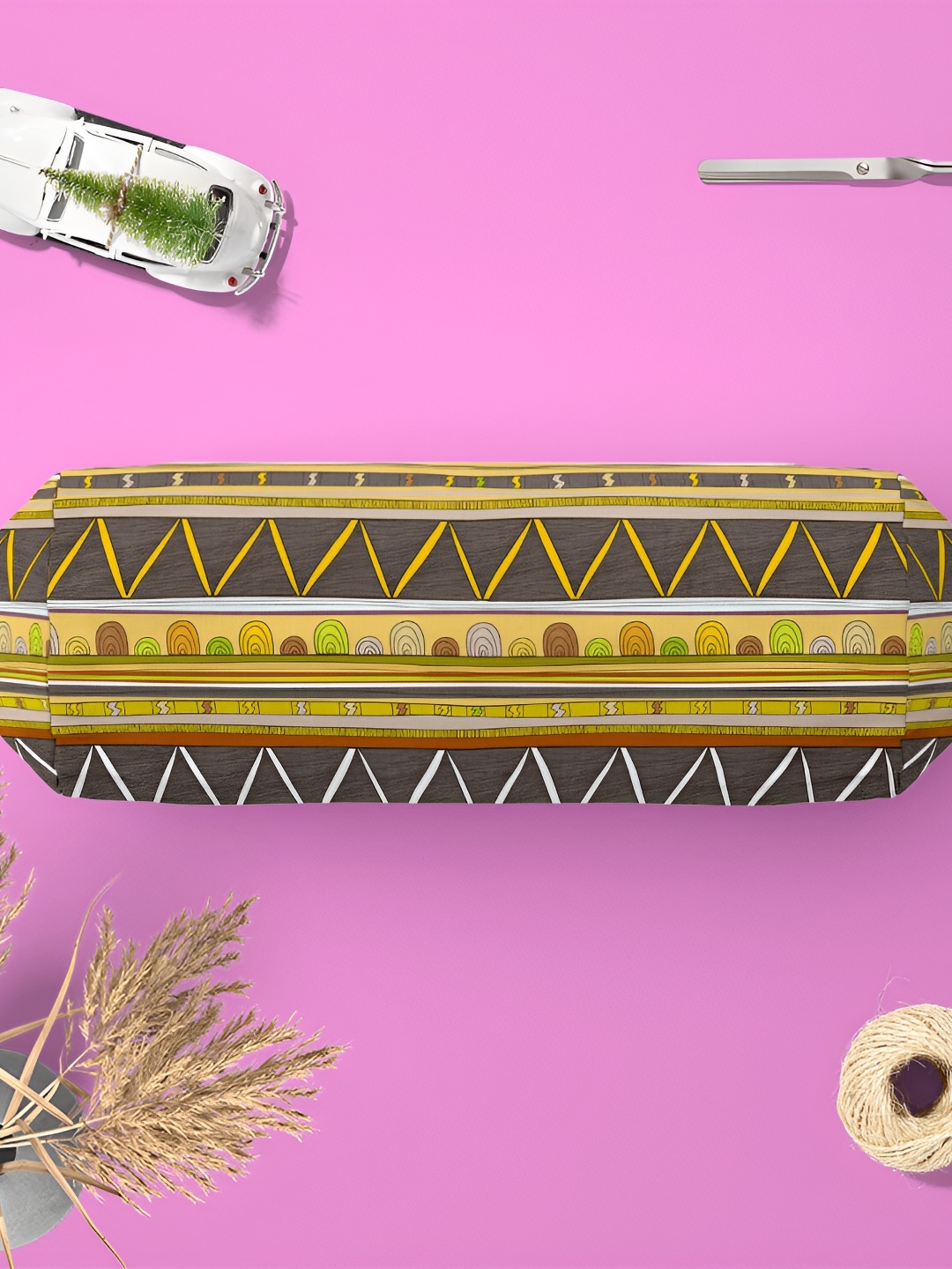 

ArtzFolio 2 Pieces Yellow & Brown Geometric Printed Bolster Covers