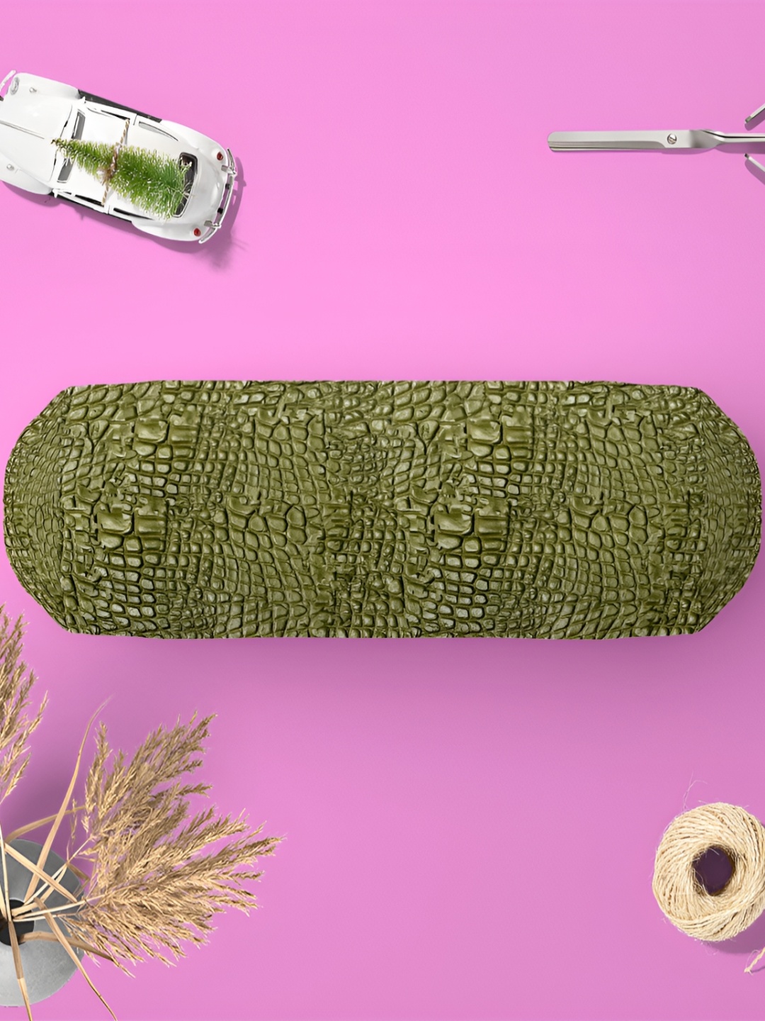 

ArtzFolio Green 2 Pieces Self Design Velvet Bolster Covers