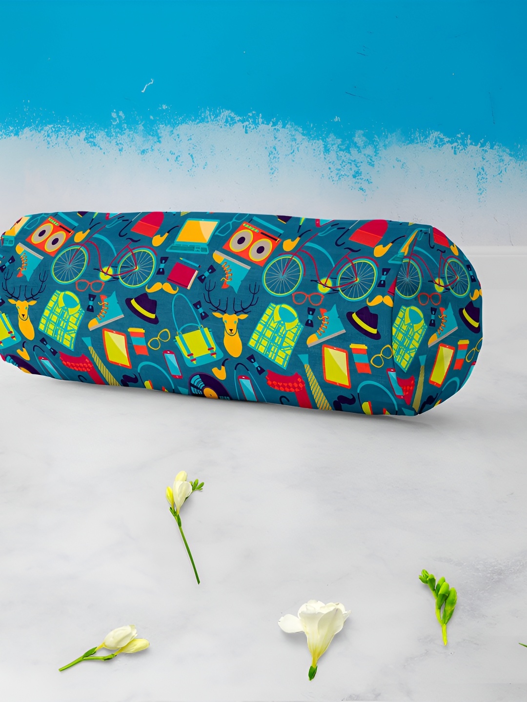 

ArtzFolio Blue & Yellow 2 Pieces Quirky Velvet Eco-Friendly Bolster Covers