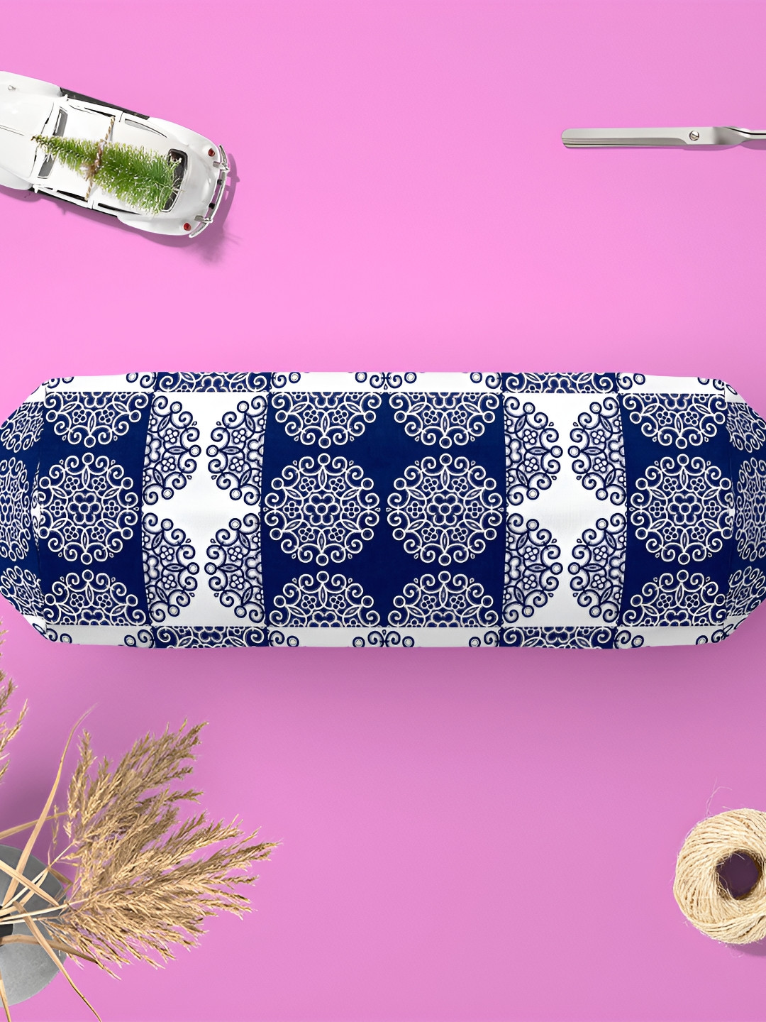 

ArtzFolio White & Blue 2 Pieces Printed Velvet Eco-Friendly Bolster Covers