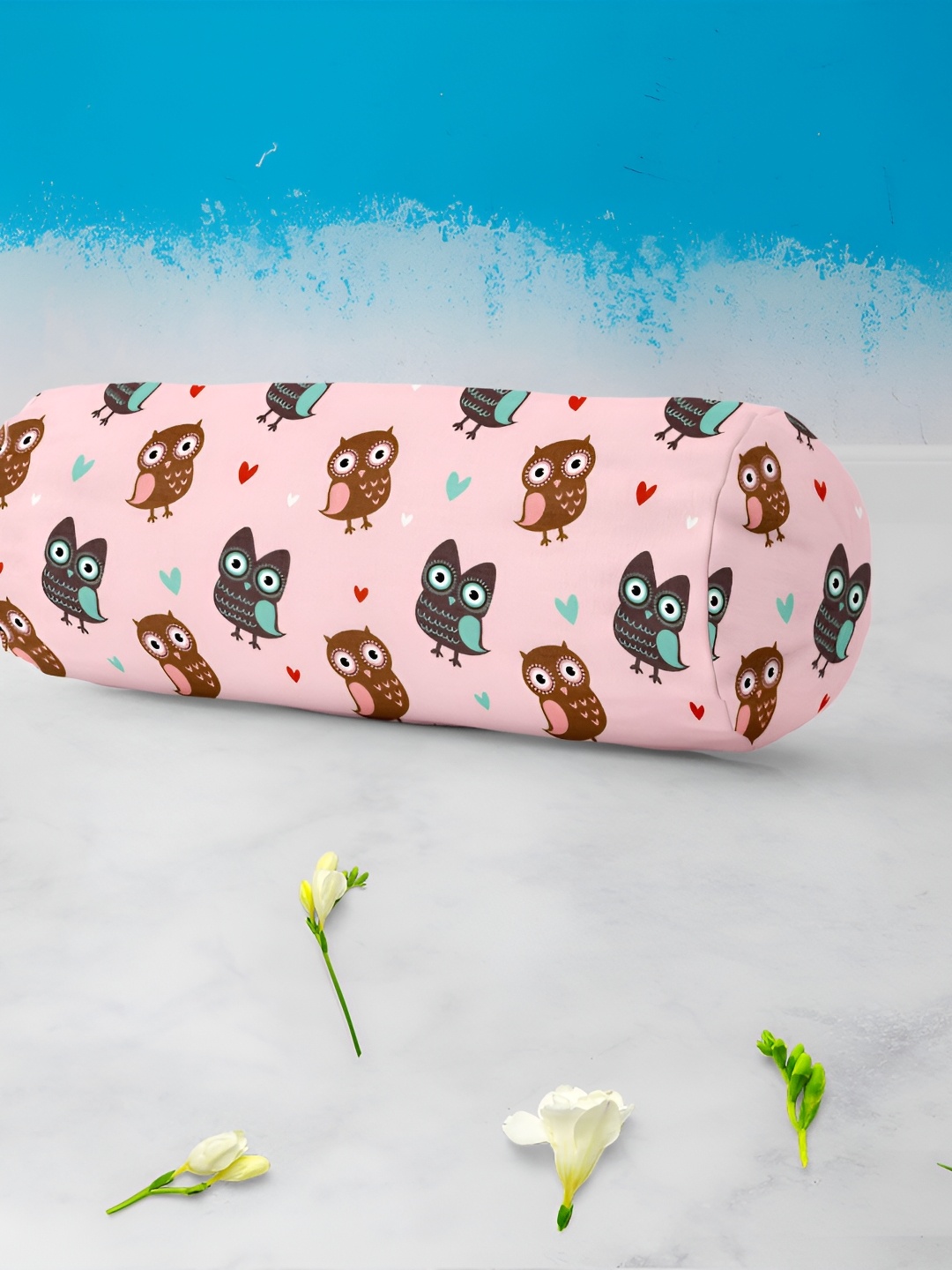 

ArtzFolio Pink & Brown 2 Pieces Self Design Velvet Bolster Covers
