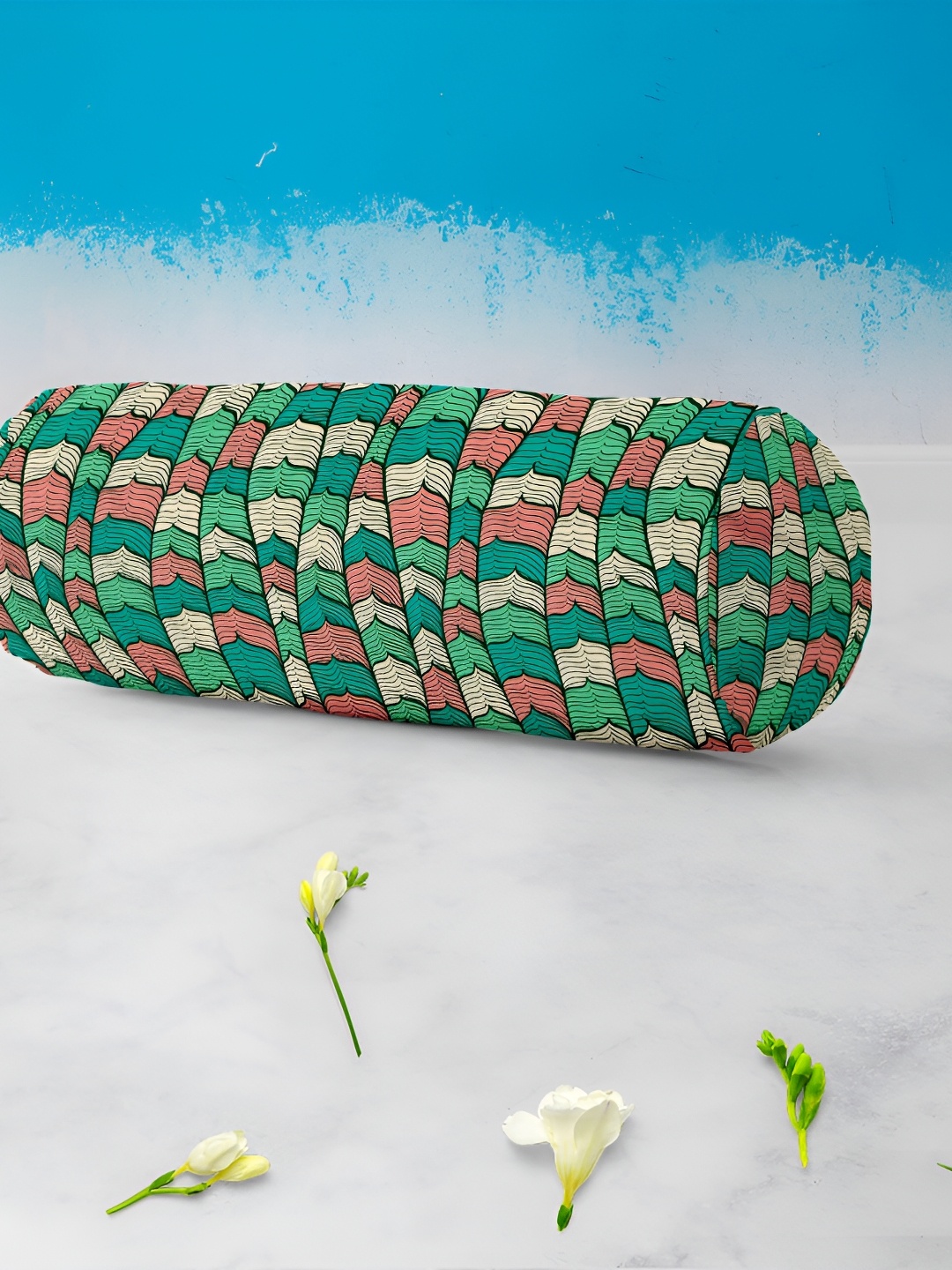 

ArtzFolio 2 Pieces Green & beige Printed Bolster Covers