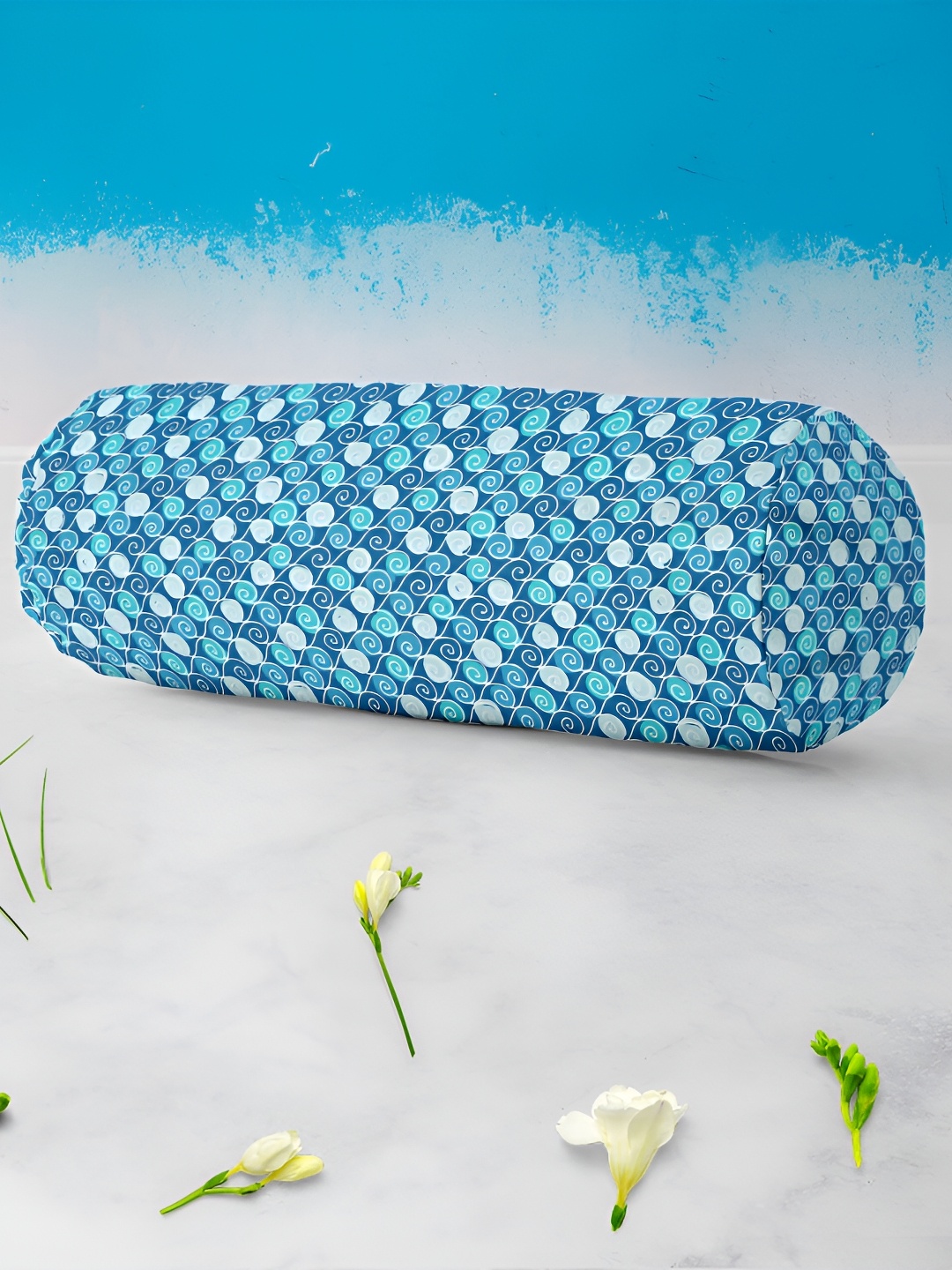 

ArtzFolio Blue & White 2 Pieces Printed Velvet Bolster Covers