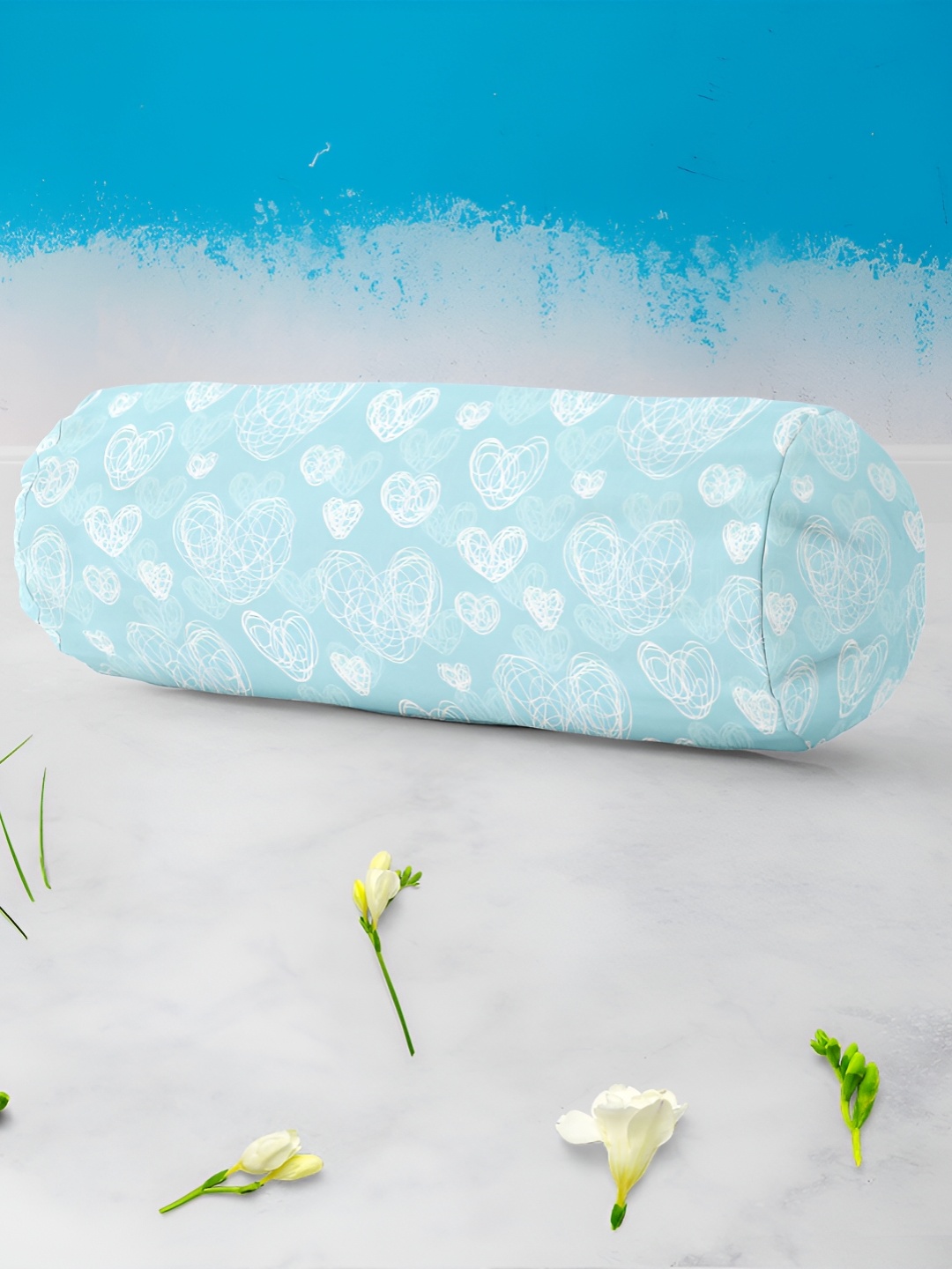 

ArtzFolio Blue & White 2 Pieces Printed Velvet Eco-Friendly Bolster Covers