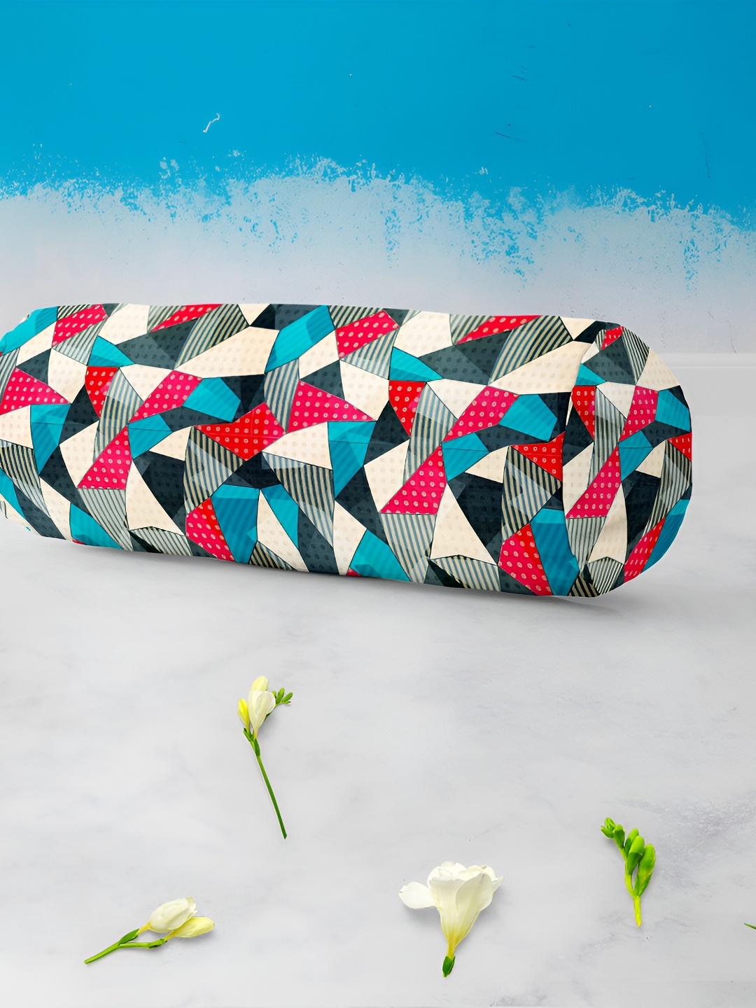 

ArtzFolio 2 Pieces Red & Blue Geometric Printed Bolster Covers