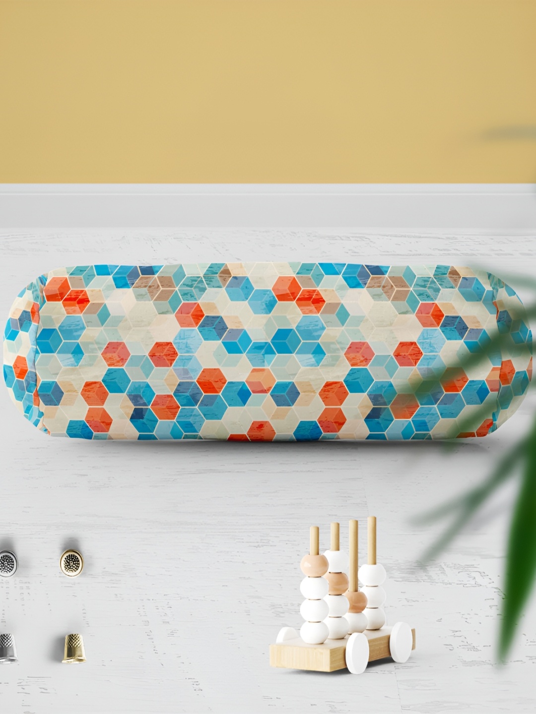 

ArtzFolio Blue & Beige 2 Pieces Geometric Printed Bolster Covers