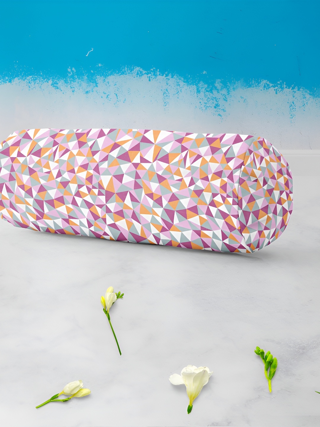 

ArtzFolio 2 Pcs White & Purple Printed Velvet Bolster Covers