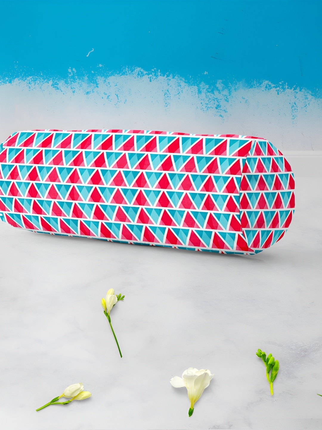 

ArtzFolio Pink & Turquoise Blue 2 Pieces Printed Bolster Covers, White