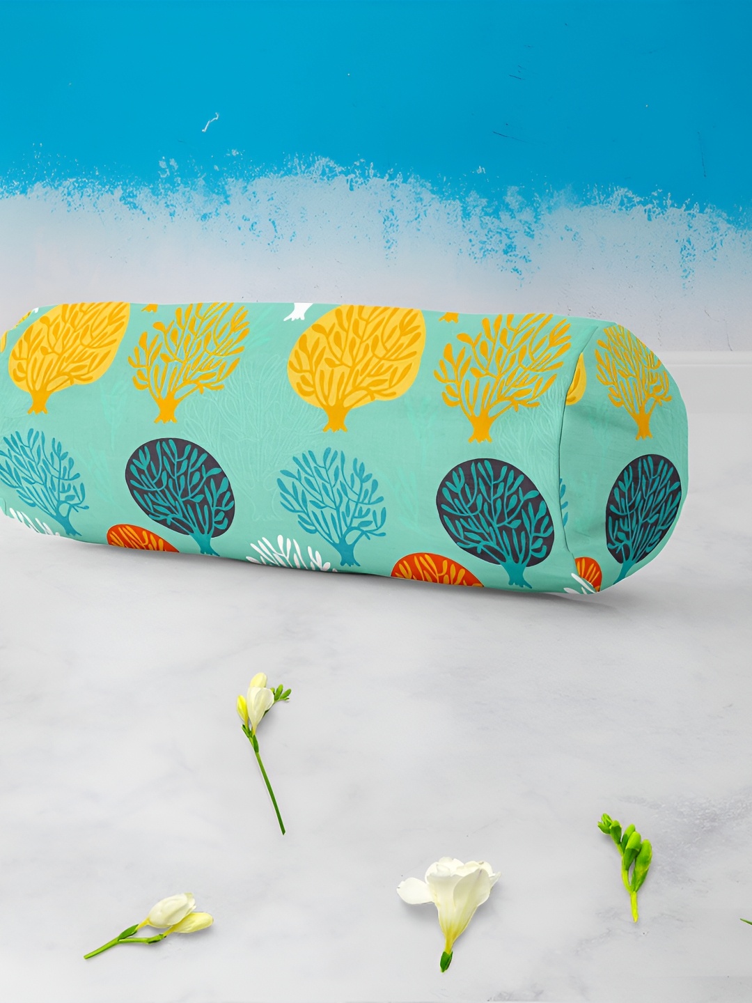 

ArtzFolio Green & Orange 2 Pieces Printed Velvet Bolster Covers