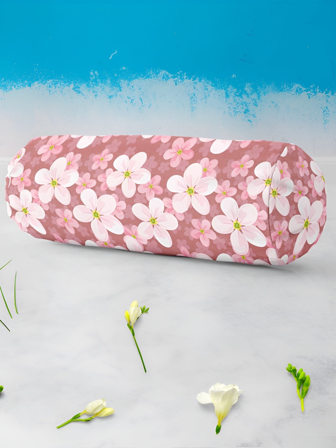 

ArtzFolio Pink & White 5 Pieces Floral-Printed Cotton Canvas Bolster Covers
