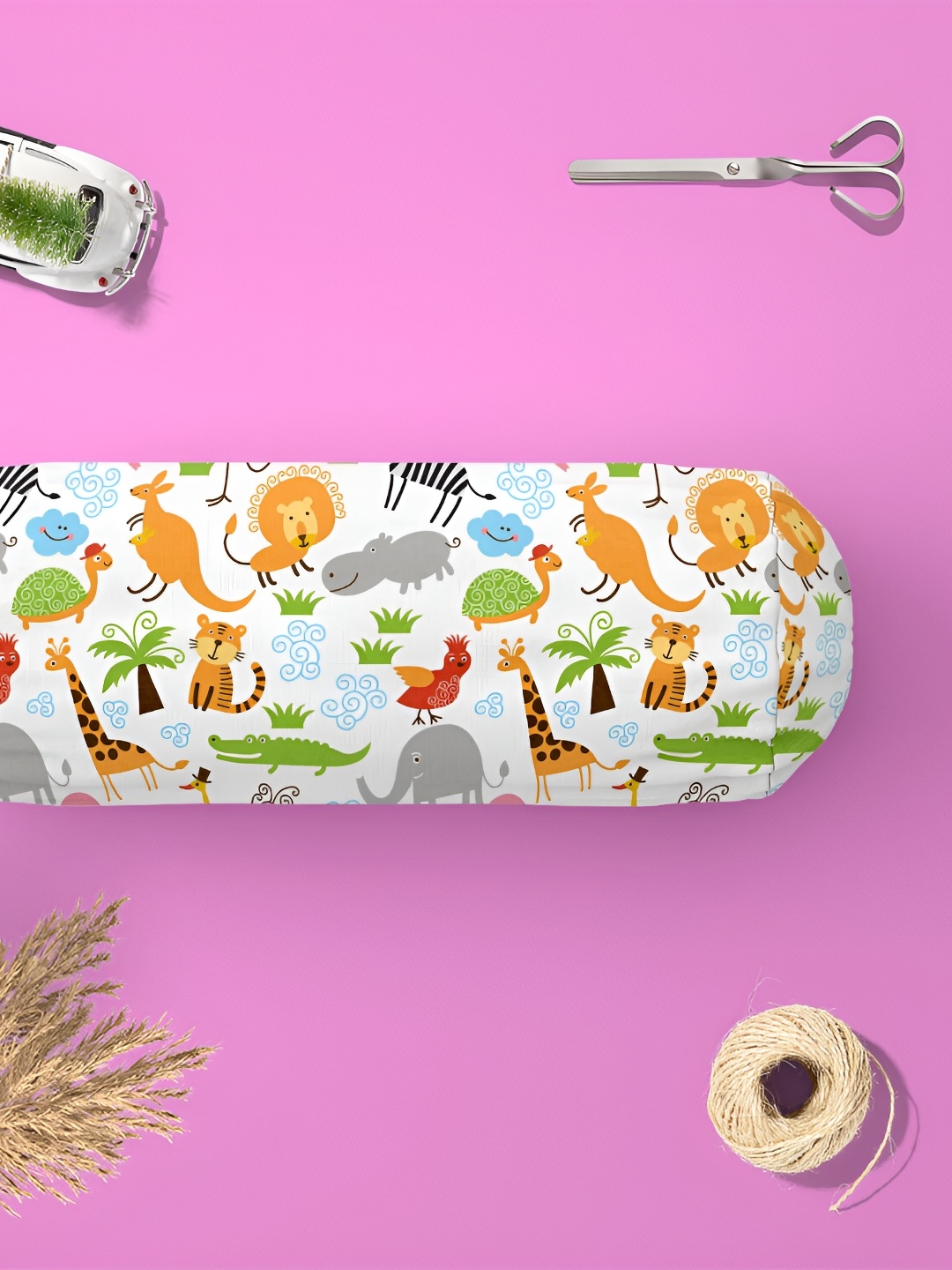 

ArtzFolio 2 Pieces White & Orange Tropical-Printed Velvet Bolster Covers