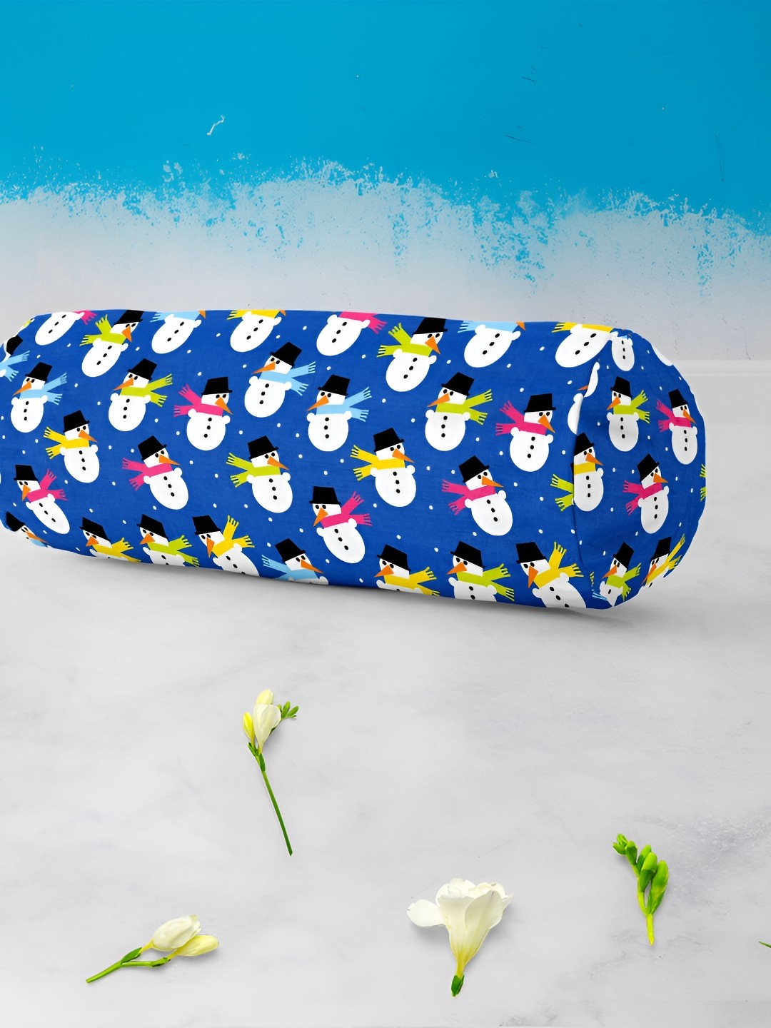 

ArtzFolio 2 Pieces Navy-Blue & White Snowman Printed Cotton Canvas Bolster Covers