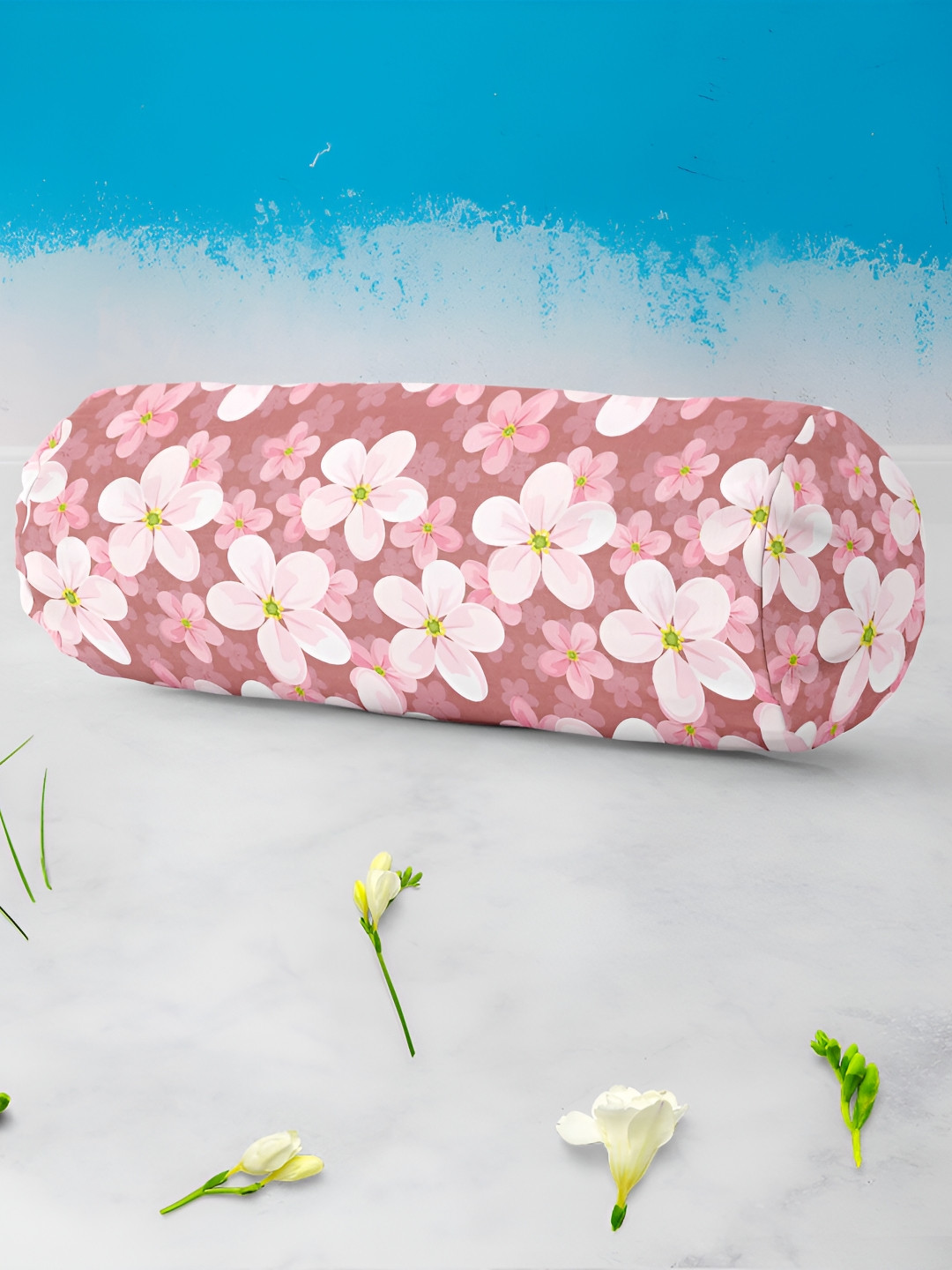 

ArtzFolio Mauve & White 2 Pieces Floral Printed Eco-Friendly Velvet Bolster Covers