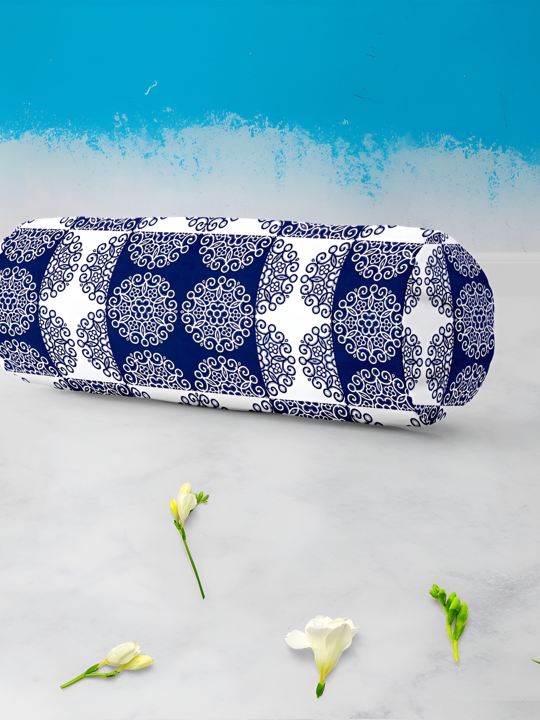 

ArtzFolio 2 Pcs Blue & White Printed Cotton Canvas Bolster Covers